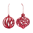 GIOCOPLAST NATALE - ADDOBBO 3D GLITTER ROSSO 8CM, FORME ASS.