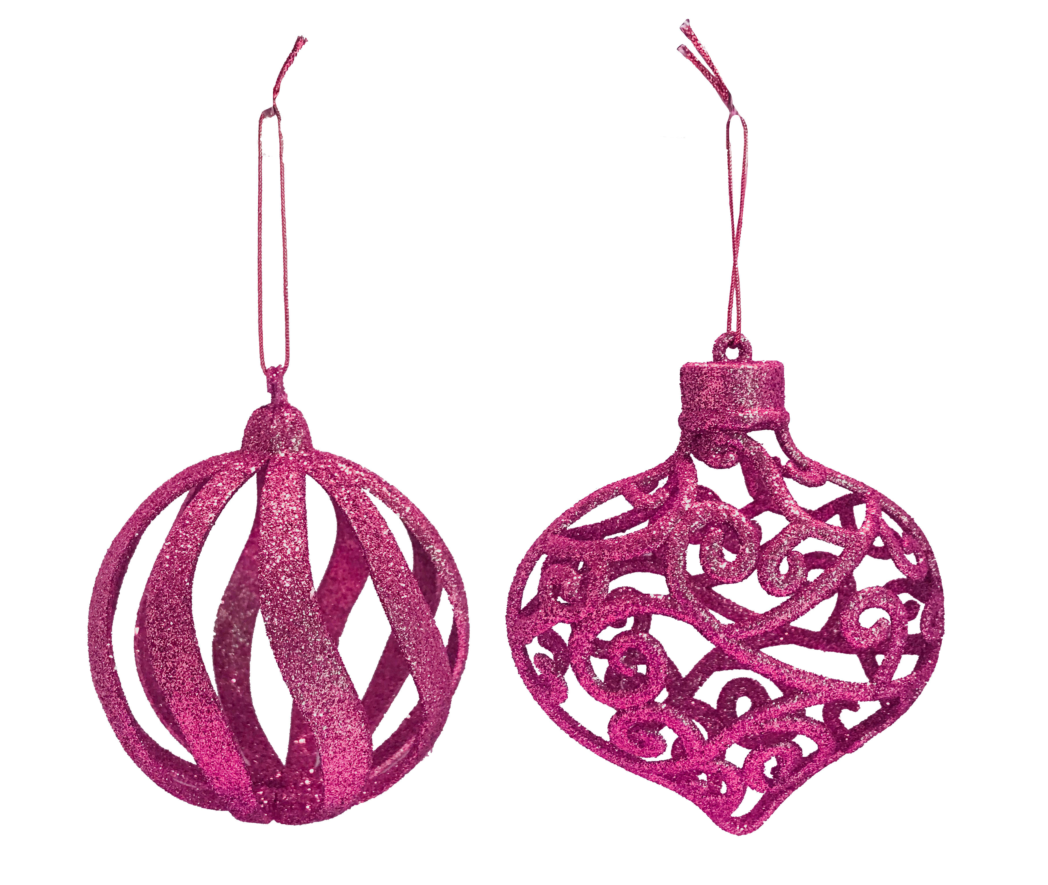 GIOCOPLAST NATALE - ADDOBBO 3D GLITTER MAGENTA 8CM, FORME ASS.
