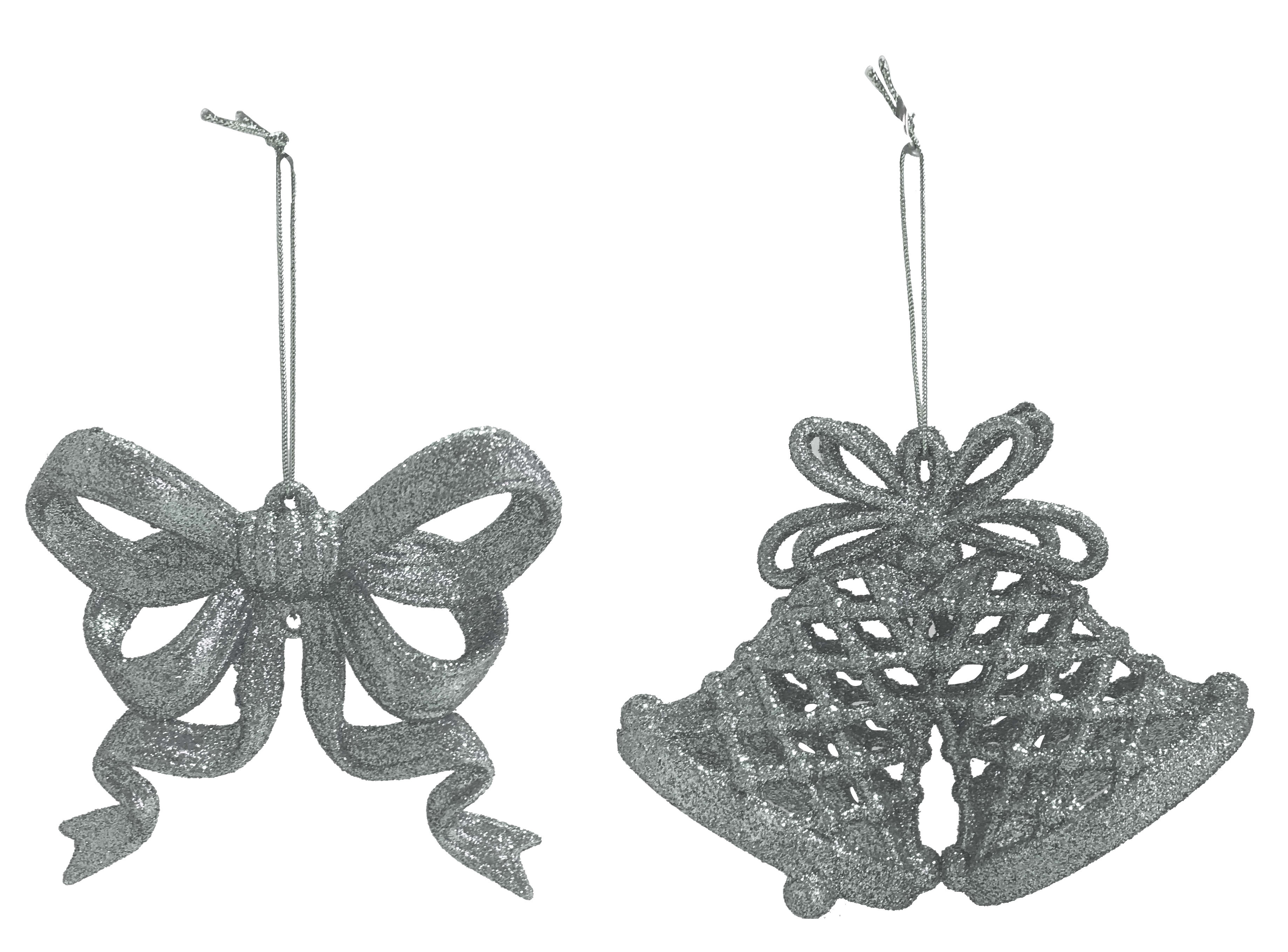 GIOCOPLAST NATALE - ADDOBBO 2D GLITTER ARGENTO 8CM, SOGG. ASS.