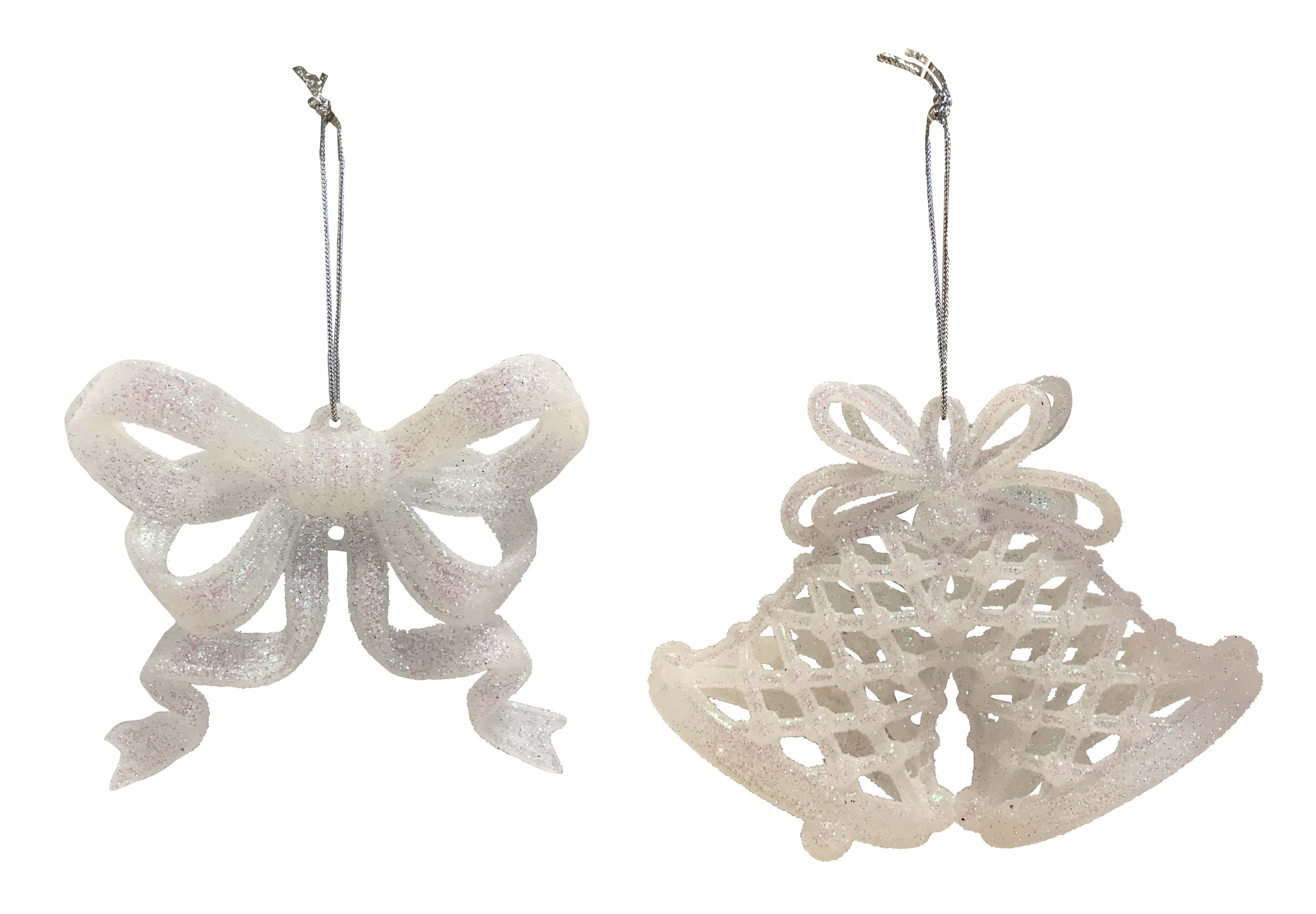 GIOCOPLAST NATALE - ADDOBBO 2D GLITTER BIANCO 8CM, SOGG. ASS.