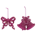 GIOCOPLAST NATALE - ADDOBBO 2D GLITTER MAGENTA 8CM, SOGG. ASS.