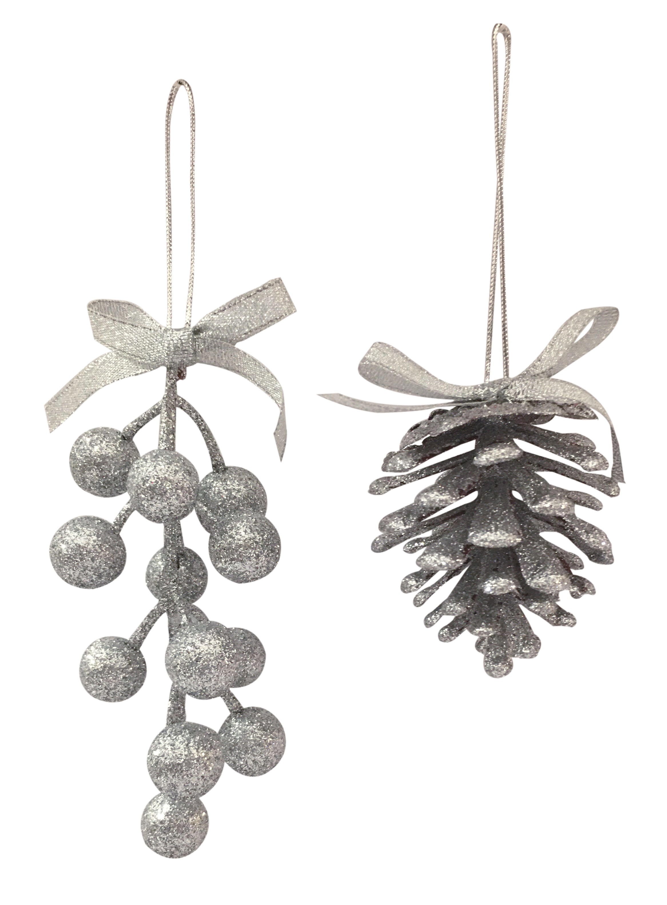 GIOCOPLAST NATALE - PIGNA/BACCHE GLITTER ARGENTO 6/13 CM