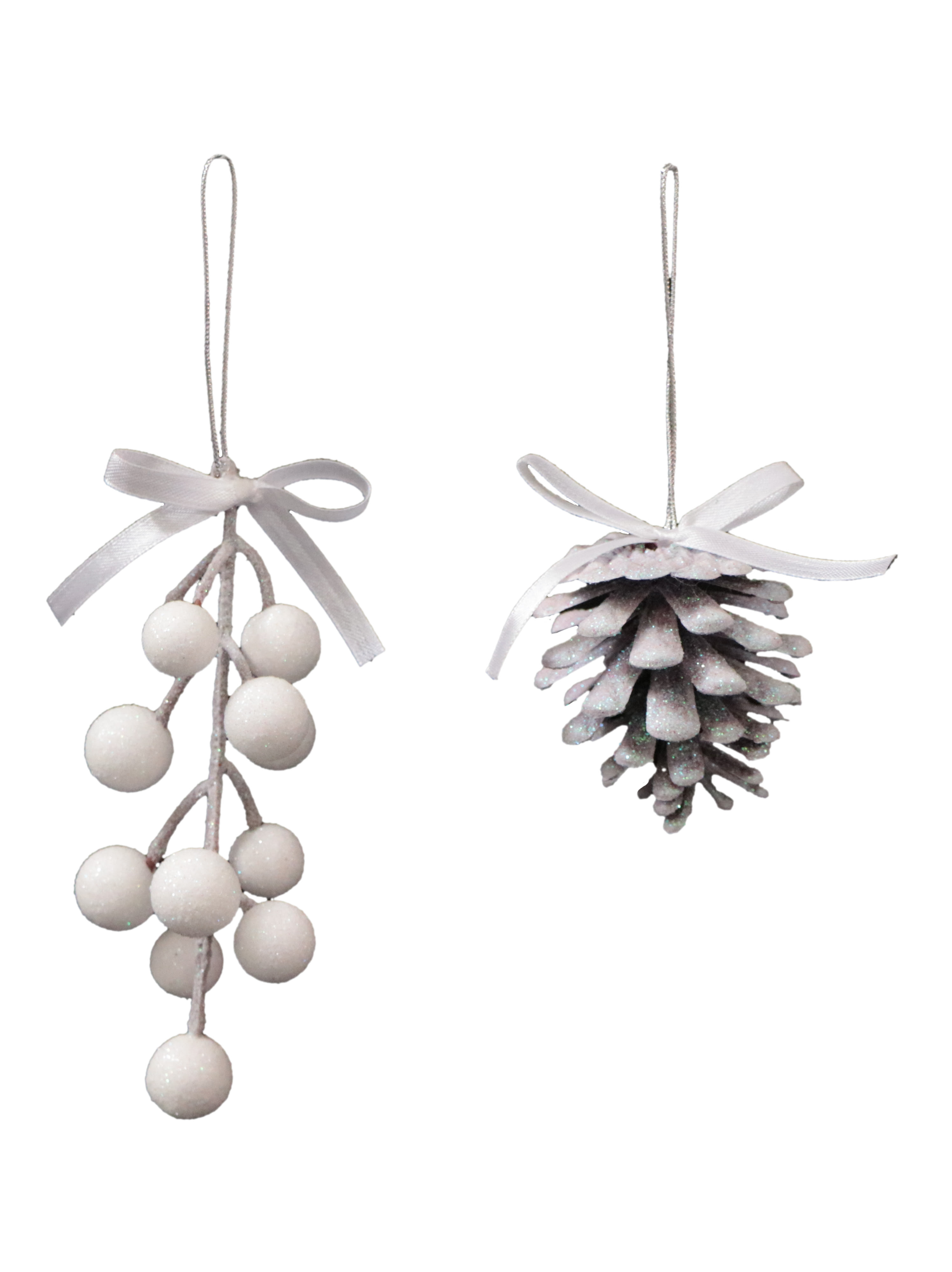 GIOCOPLAST NATALE - PIGNA/BACCHE GLITTER BIANCO 6/13 CM