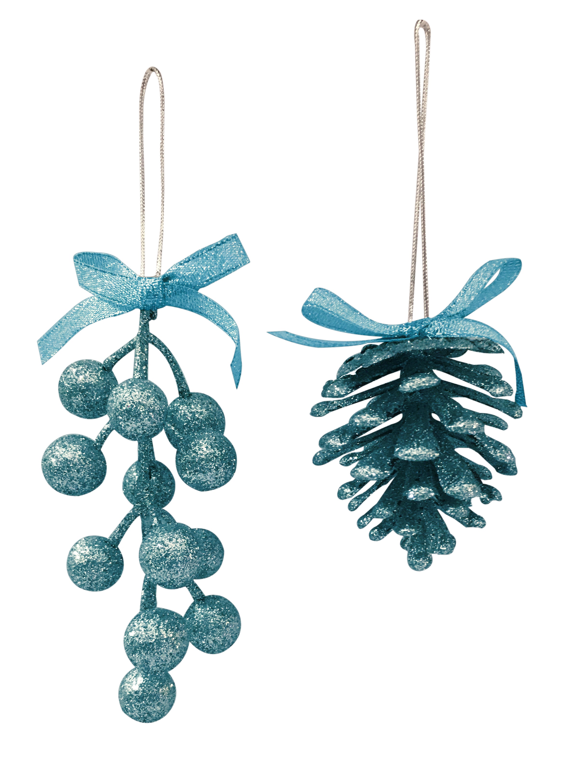 GIOCOPLAST NATALE - PIGNA/BACCHE GLITTER ICE BLUE 6/13 CM