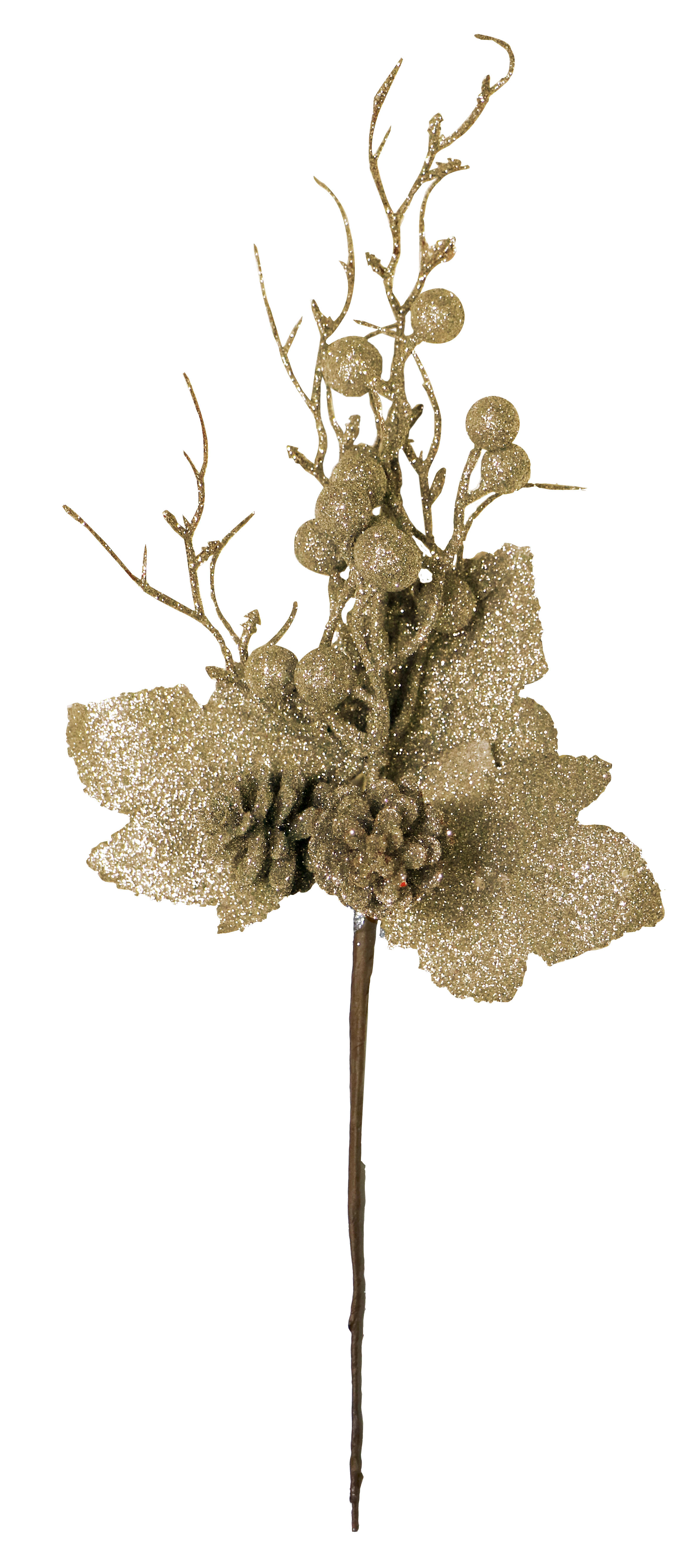 GIOCOPLAST NATALE - PICK GLITTER ORO 41 CM CON PIGNE E BACCHE