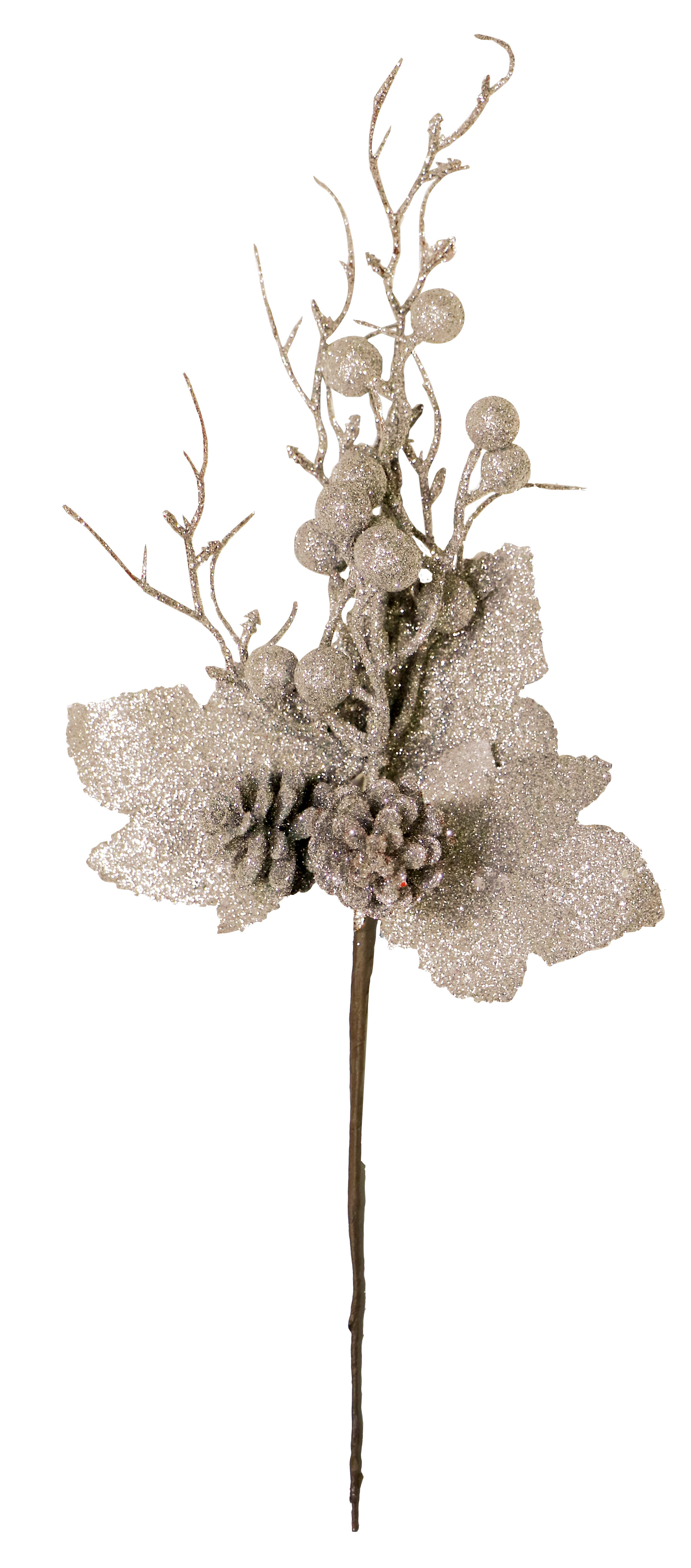 GIOCOPLAST NATALE - PICK GLITTER CHAMPAGNE 41 CM CON PIGNE E BACCHE