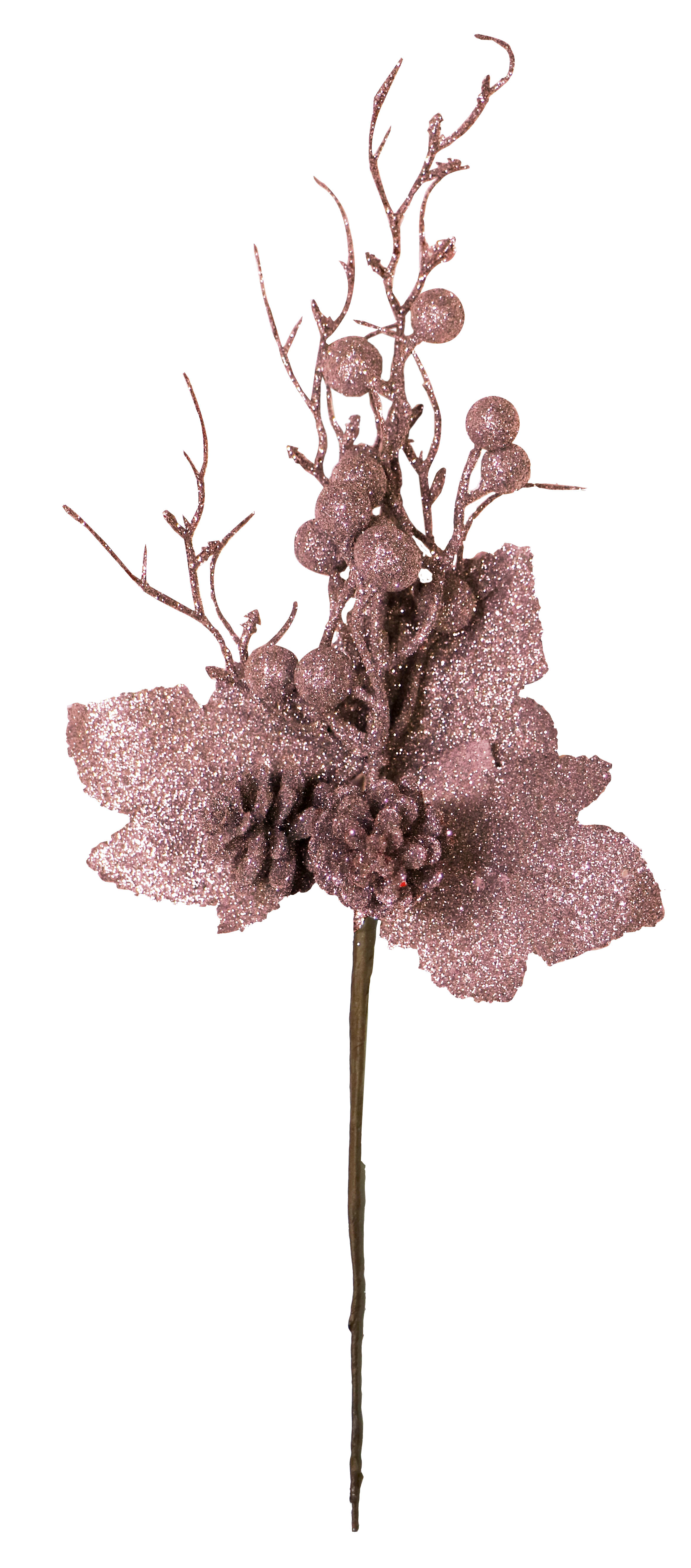 GIOCOPLAST NATALE - PICK GLITTER ROSE GOLD 41 CM CON PIGNE E BACCHE