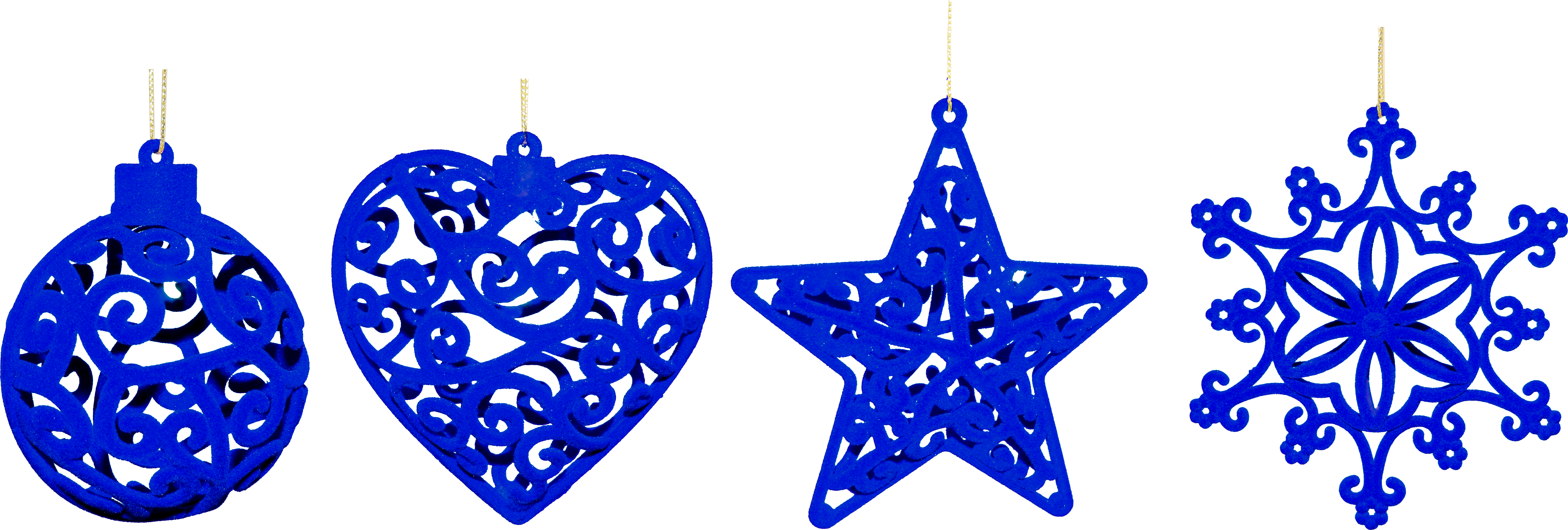 GIOCOPLAST NATALE - ADDOBBI FLOCCATI BLU 3D, CM.10-12, 4 SOGG. ASS., IN EXPO DA 24PZ.