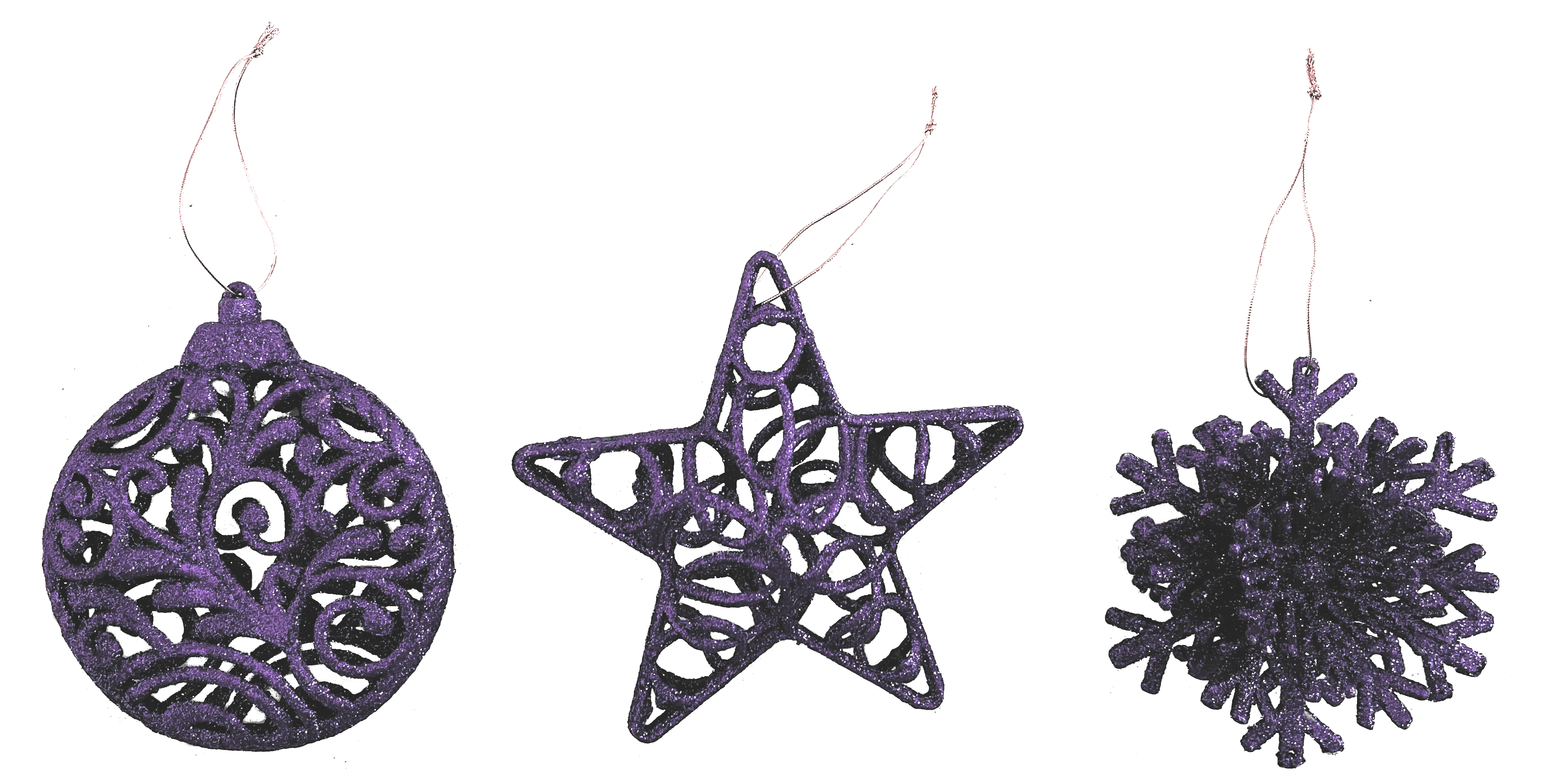 GIOCOPLAST NATALE - ADDOBBO 3D GLITTER PURPLE 10-12CM, MOD. ASS.