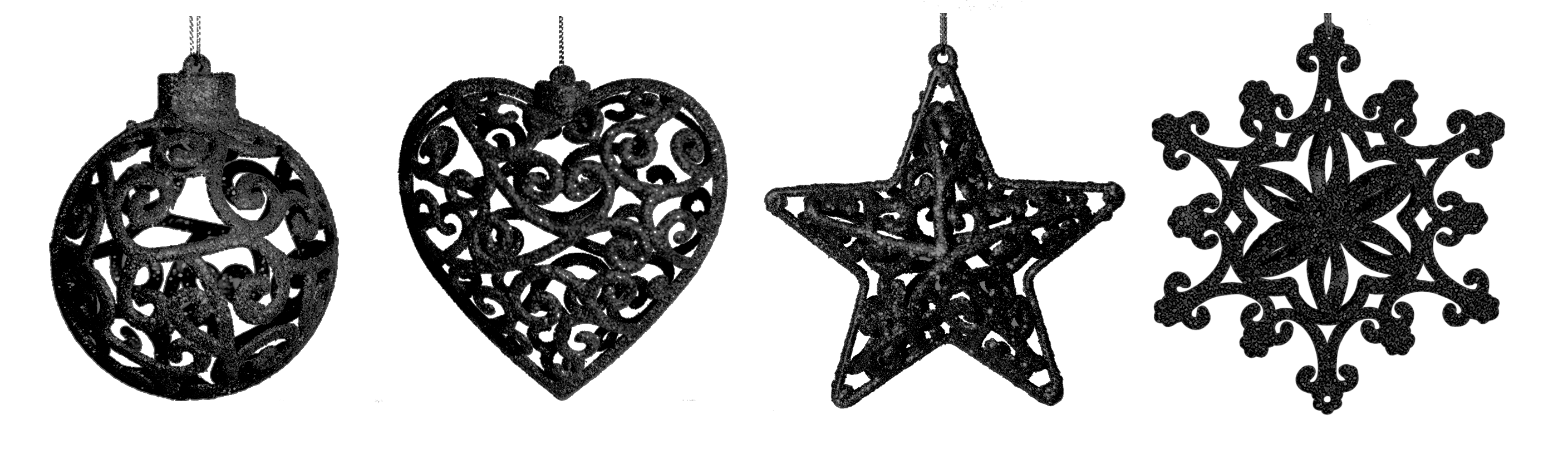 GIOCOPLAST NATALE - ADDOBBO GLITTER BLACK 3D CM.10-12, FORME ASS.