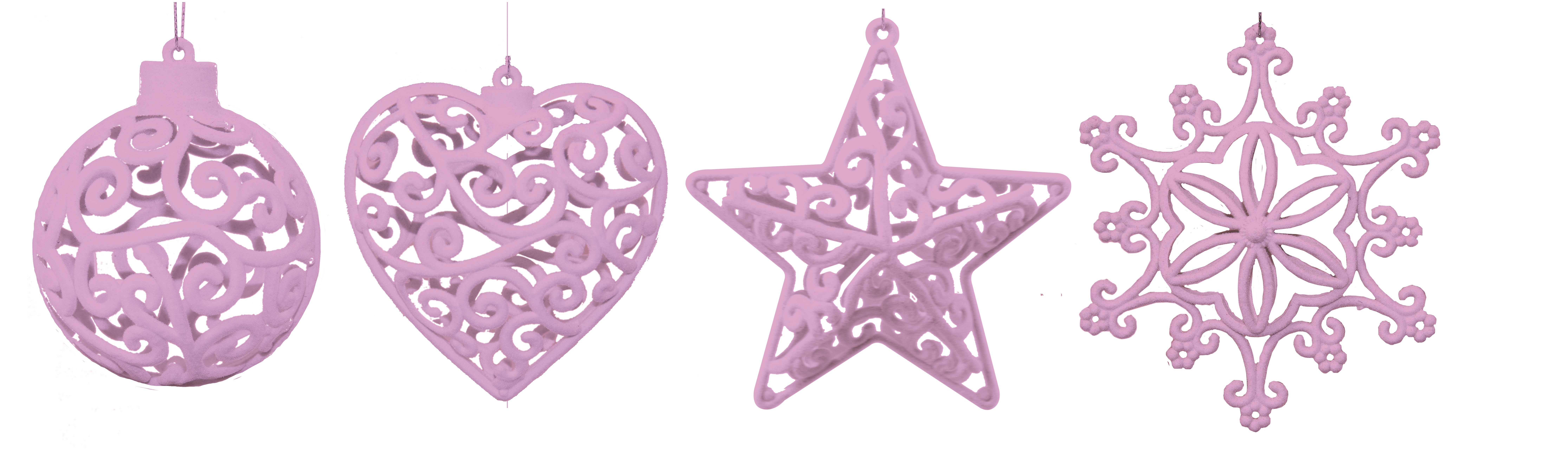GIOCOPLAST NATALE - ADDOBBI FLOCCATI ROSA 3D, CM.10-12, 4 SOGG. ASS., IN EXPO DA 24PZ.