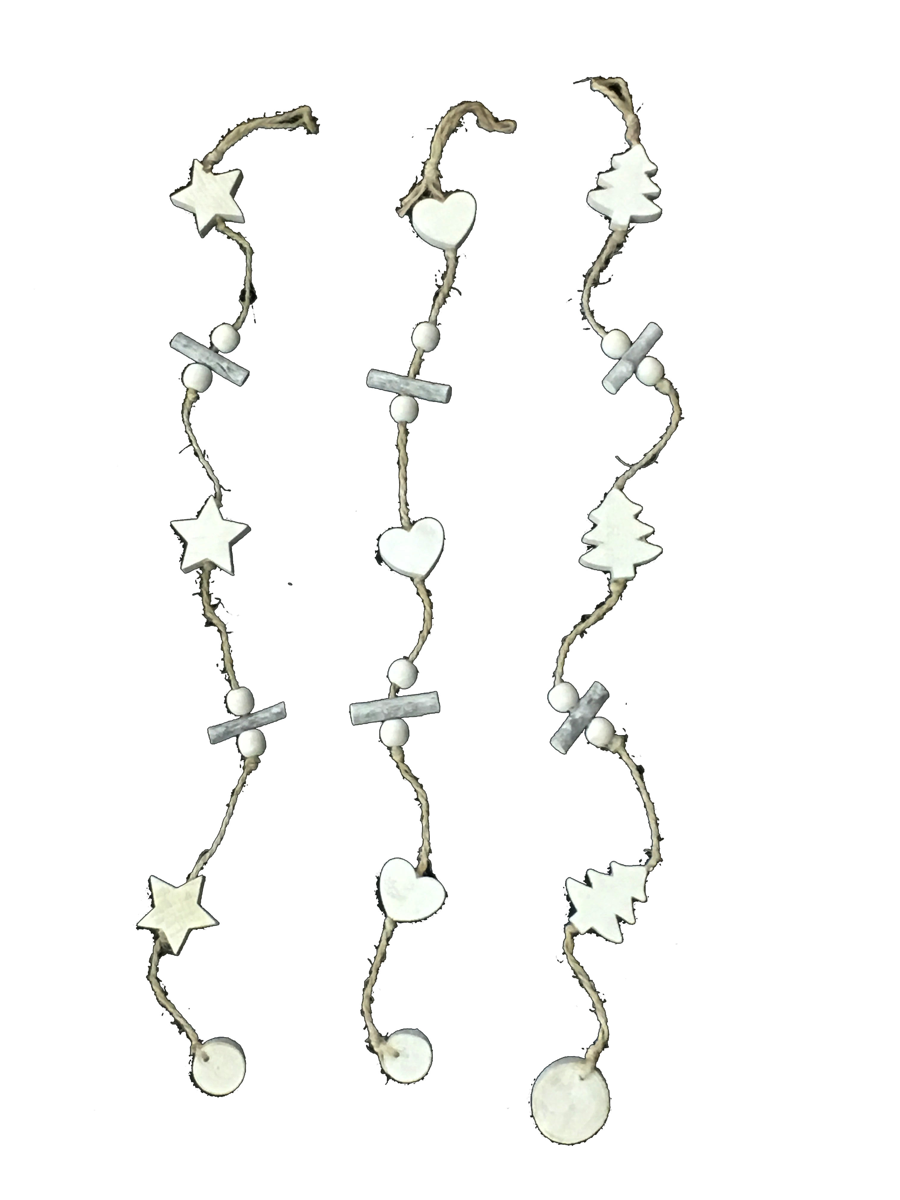 GIOCOPLAST NATALE - GHIRLANDA LEGNO SBIANCATO-GRIGIO DECORATA CM 60 - 3 ASS