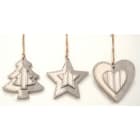 GIOCOPLAST NATALE - ADDOBBO LEGNO BIANCO - GRIGIO CM 10 - 3 ASS