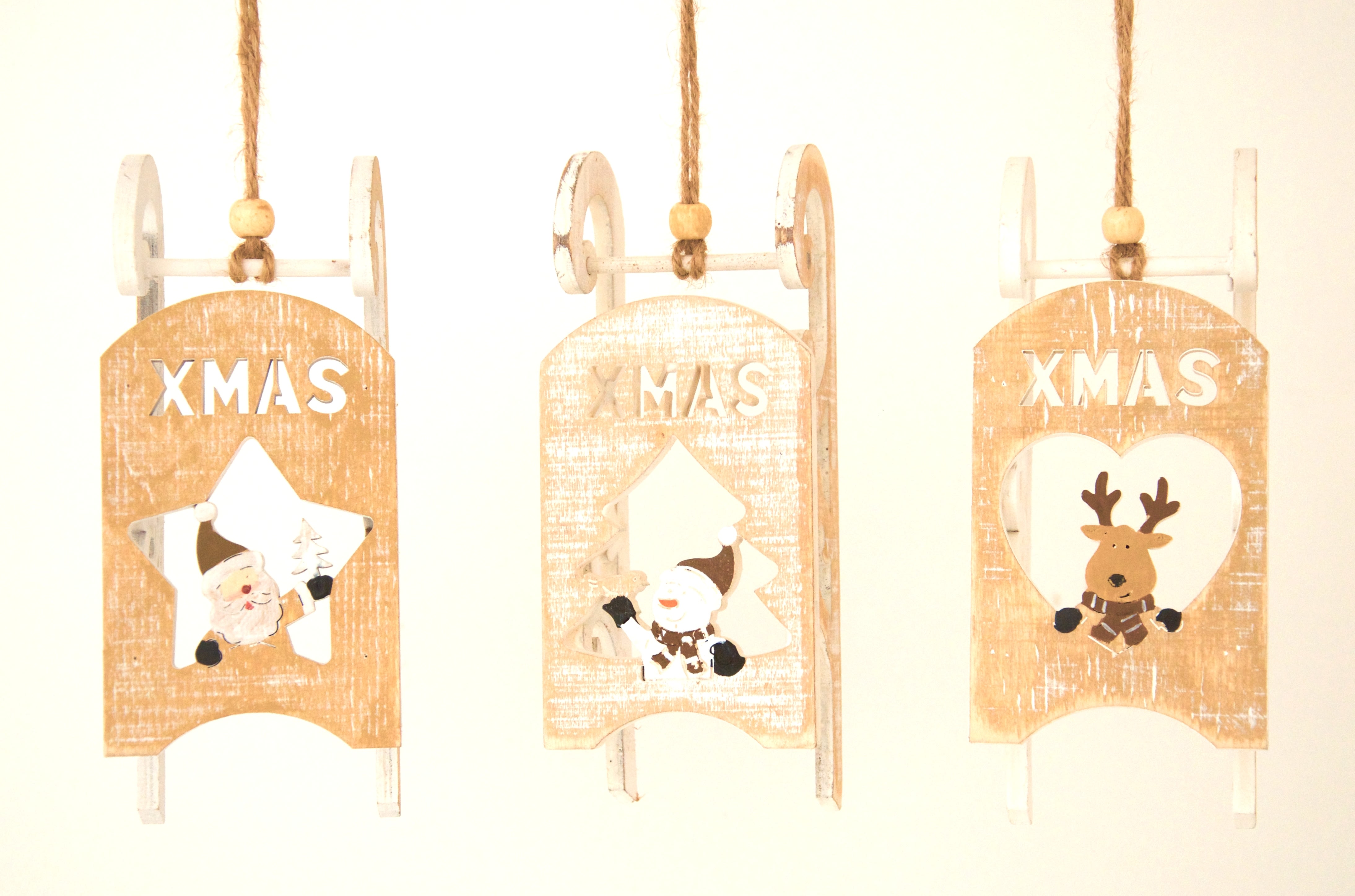 GIOCOPLAST NATALE - ADDOBBO SLITTINO LEGNO CM 16 - 3 ASS