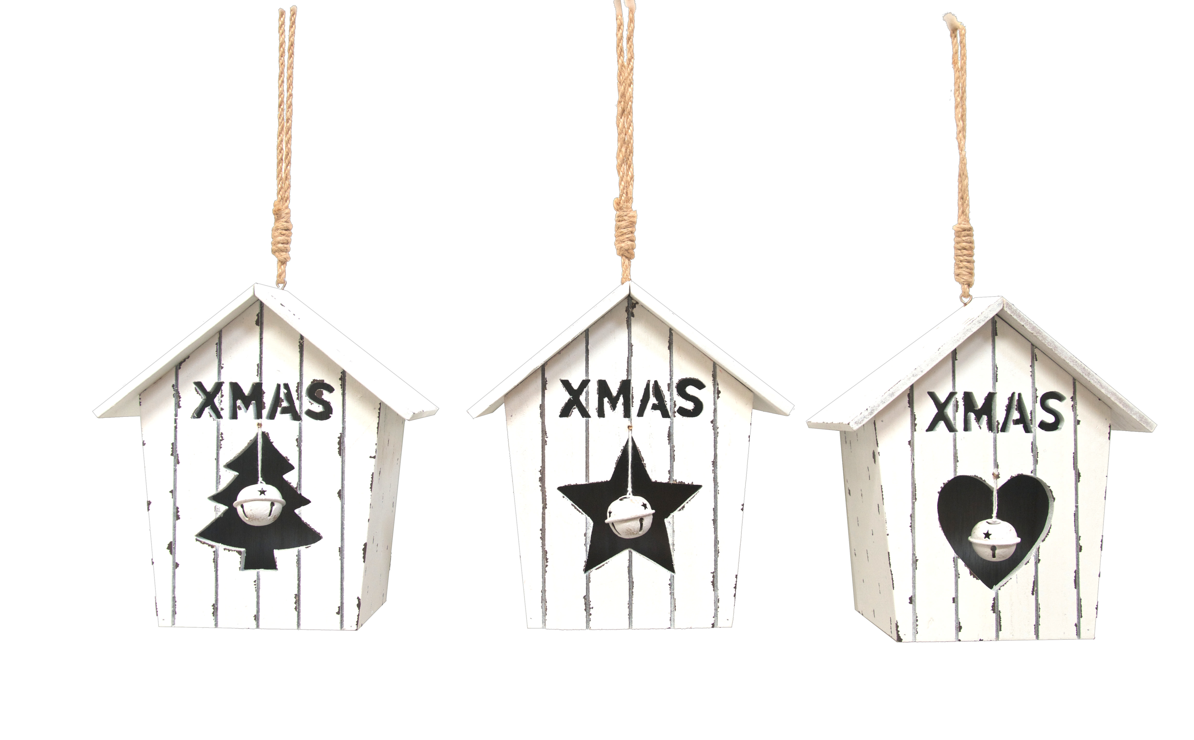 GIOCOPLAST NATALE - ADDOBBO CASETTA LEGNO SBIANCATO CM 15 X 9 X 6 - 3 ASS 34015310
