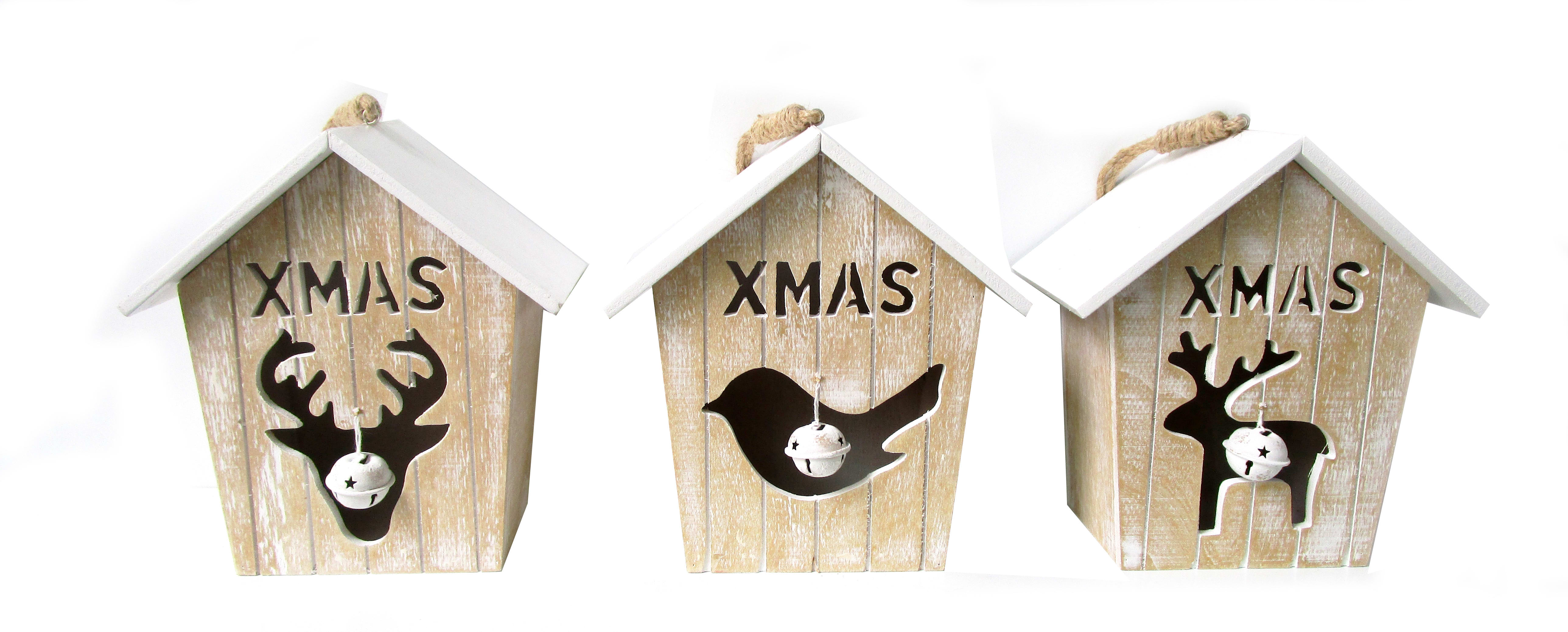 GIOCOPLAST NATALE - ADDOBBO CASETTA LEGNO NATURA CM 15 X 9 X 6 - 3 ASS