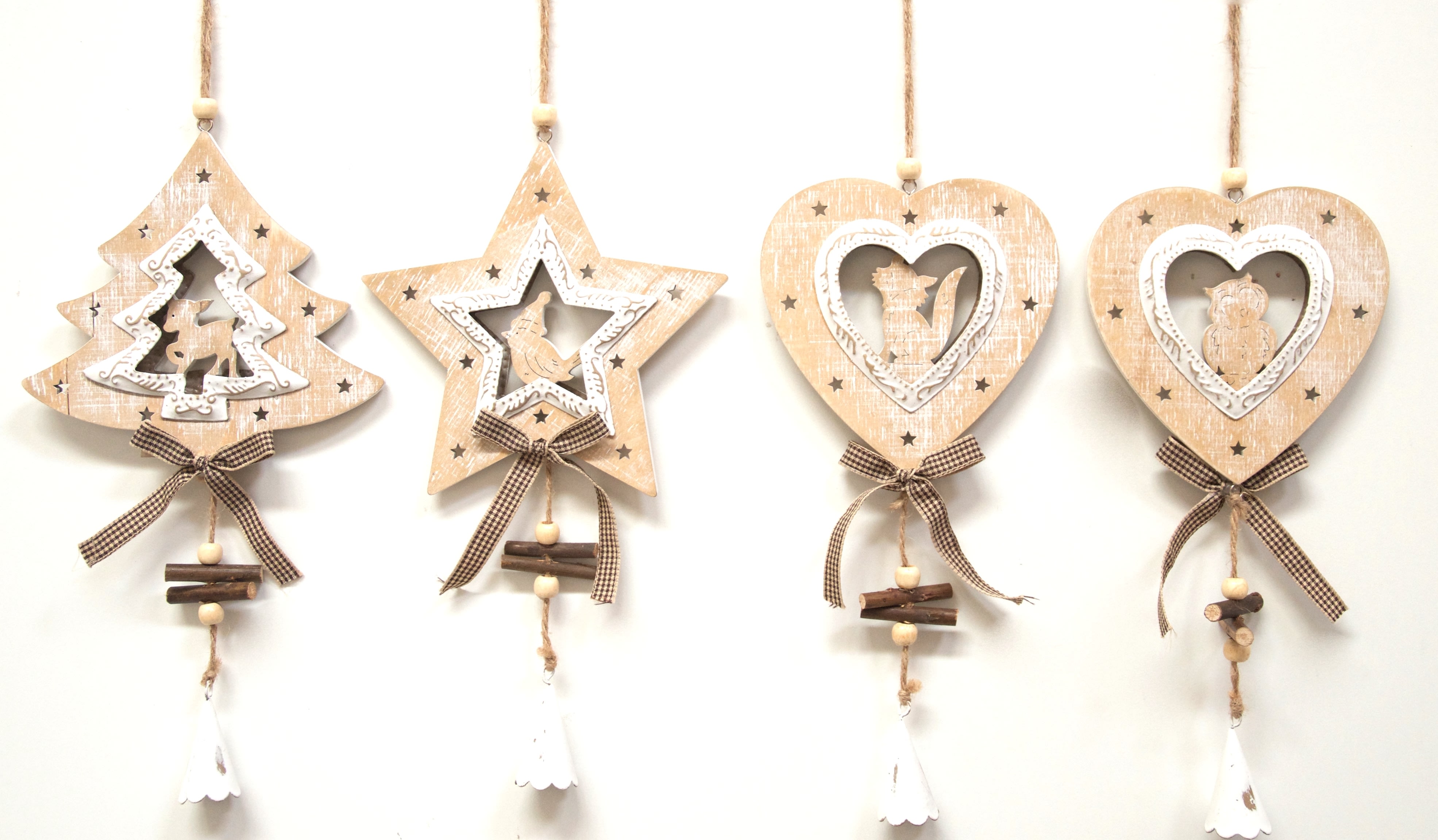 GIOCOPLAST NATALE - ADDOBBO LEGNO NATURA - BIANCO CM 14 - 4 ASS