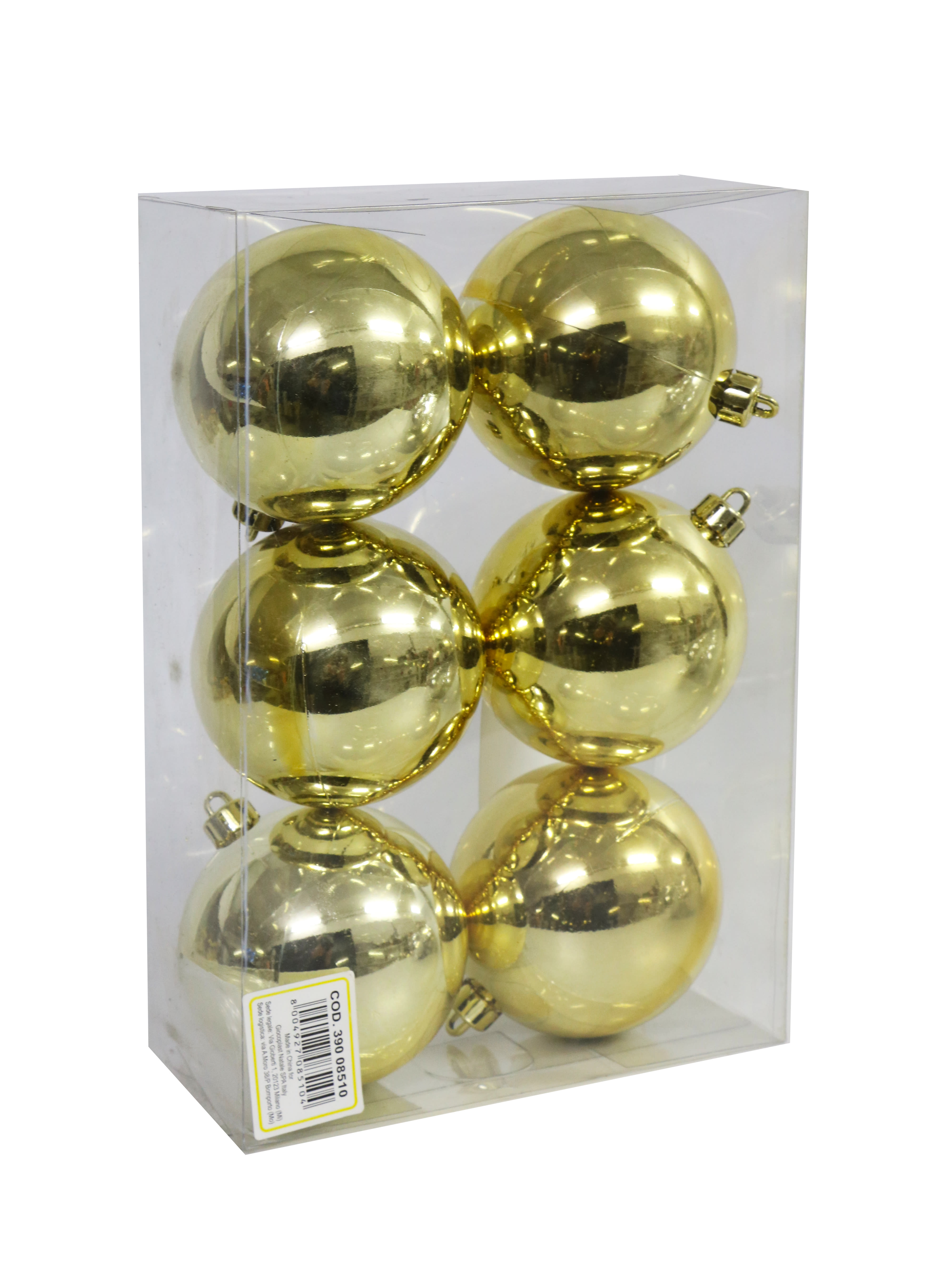 GIOCOPLAST NATALE - 6 SFERE PLASTICA PLASTICA D.80 IN SCAT. ORO LISCE