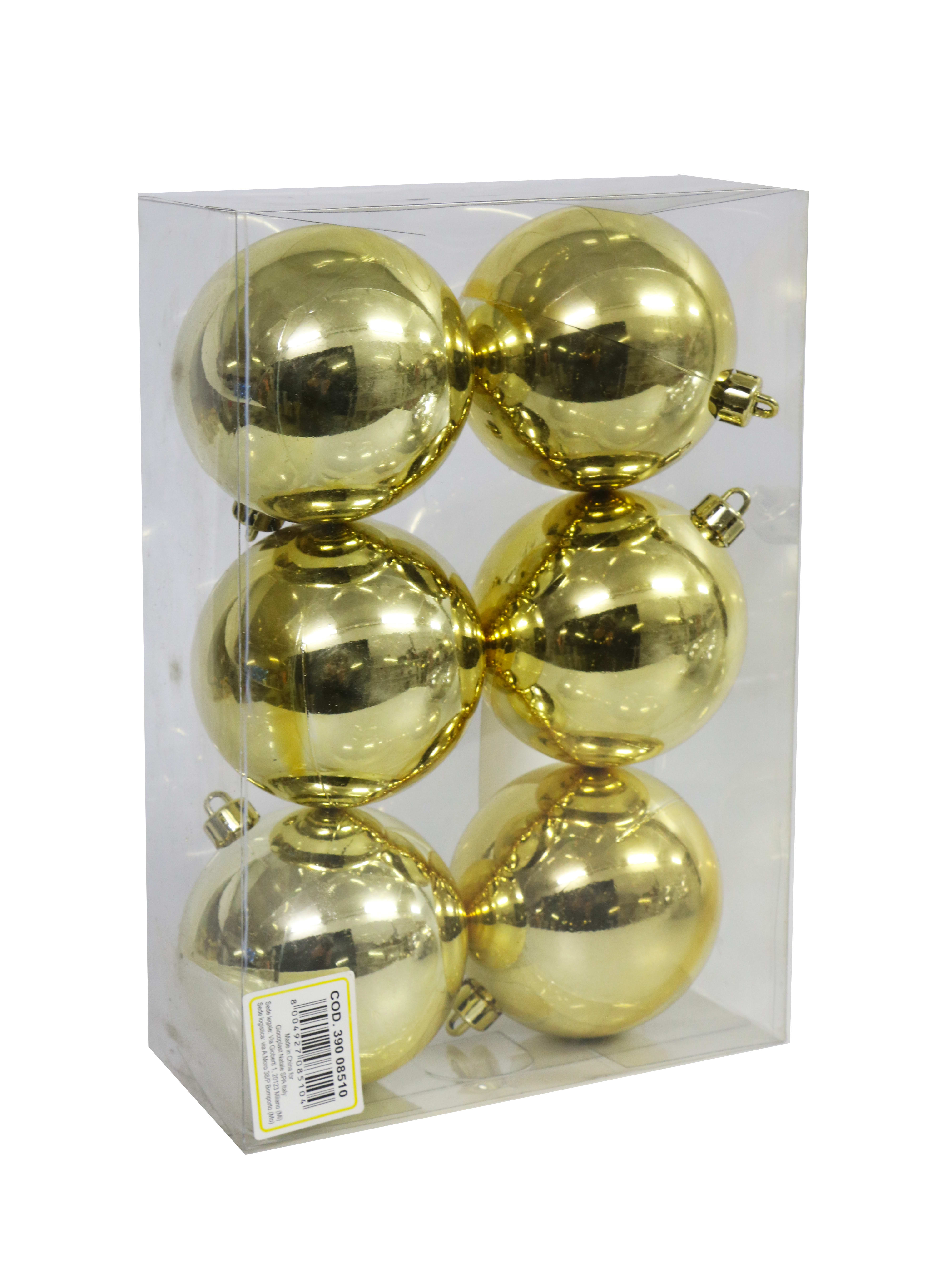 GIOCOPLAST NATALE - 6 SFERE PLASTICA PLASTICA D.80 IN SCAT. ORO LISCE