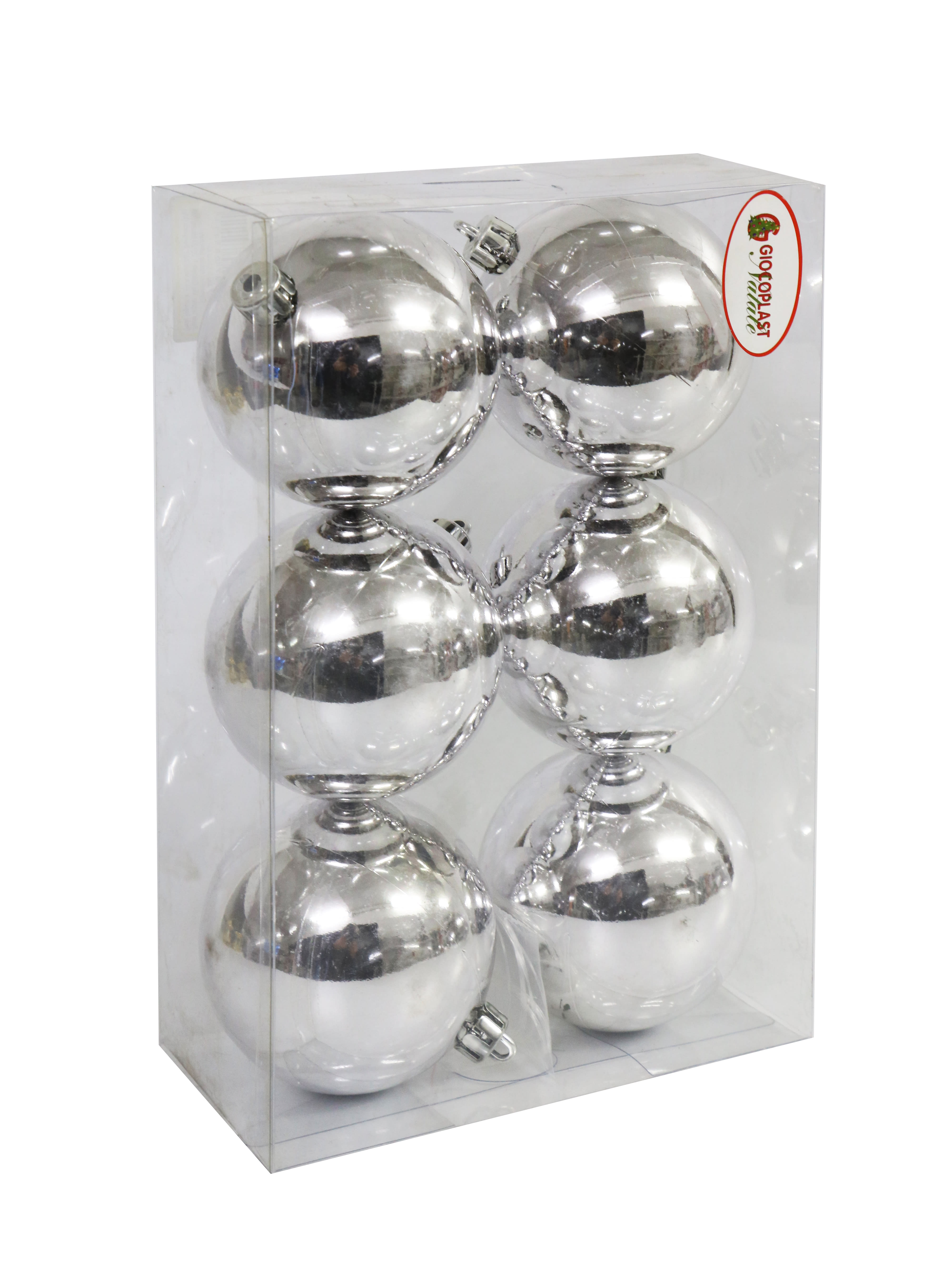 GIOCOPLAST NATALE - 6 SFERE PLASTICA PLASTICA D.80 IN SCAT. ARG. LISCE
