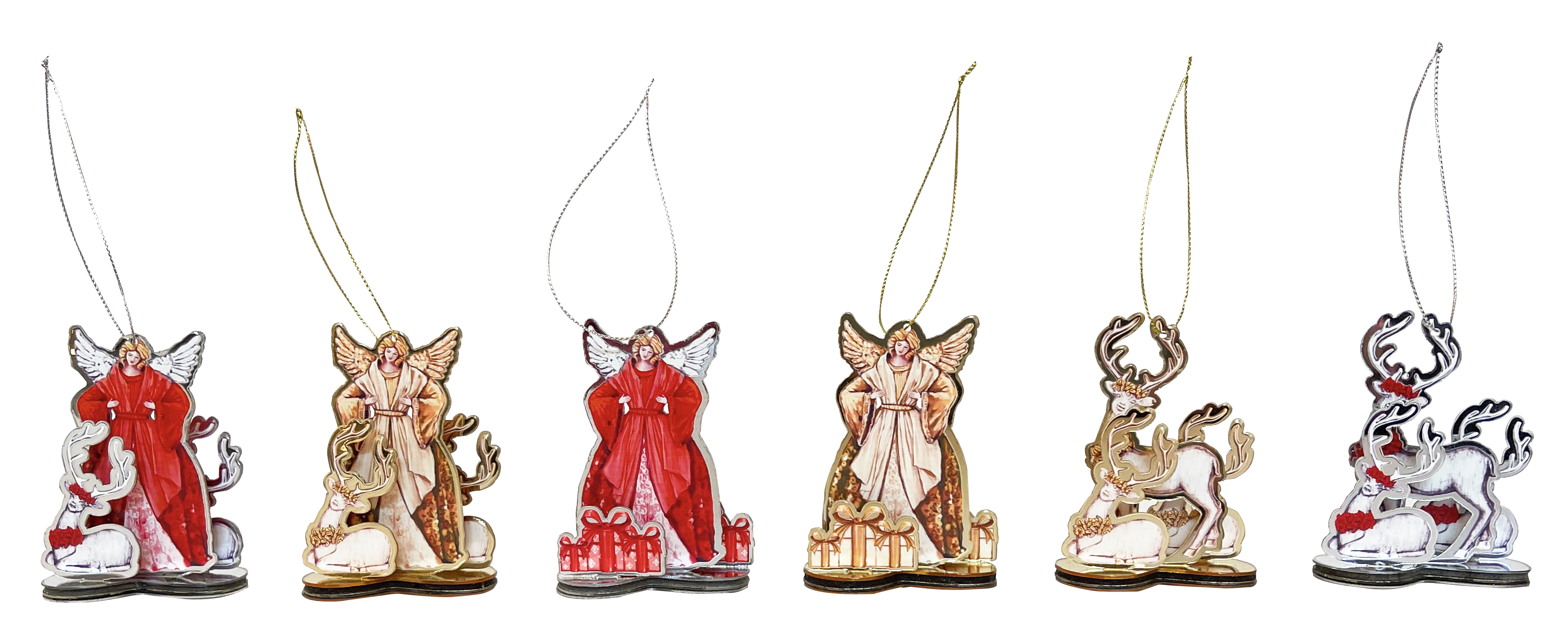 GIOCOPLAST NATALE - ADDOBBO 3D ANGELO/RENNA ''CRYSTAL TALES'' ORO/ROSSO 8CM, MOD. ASS.