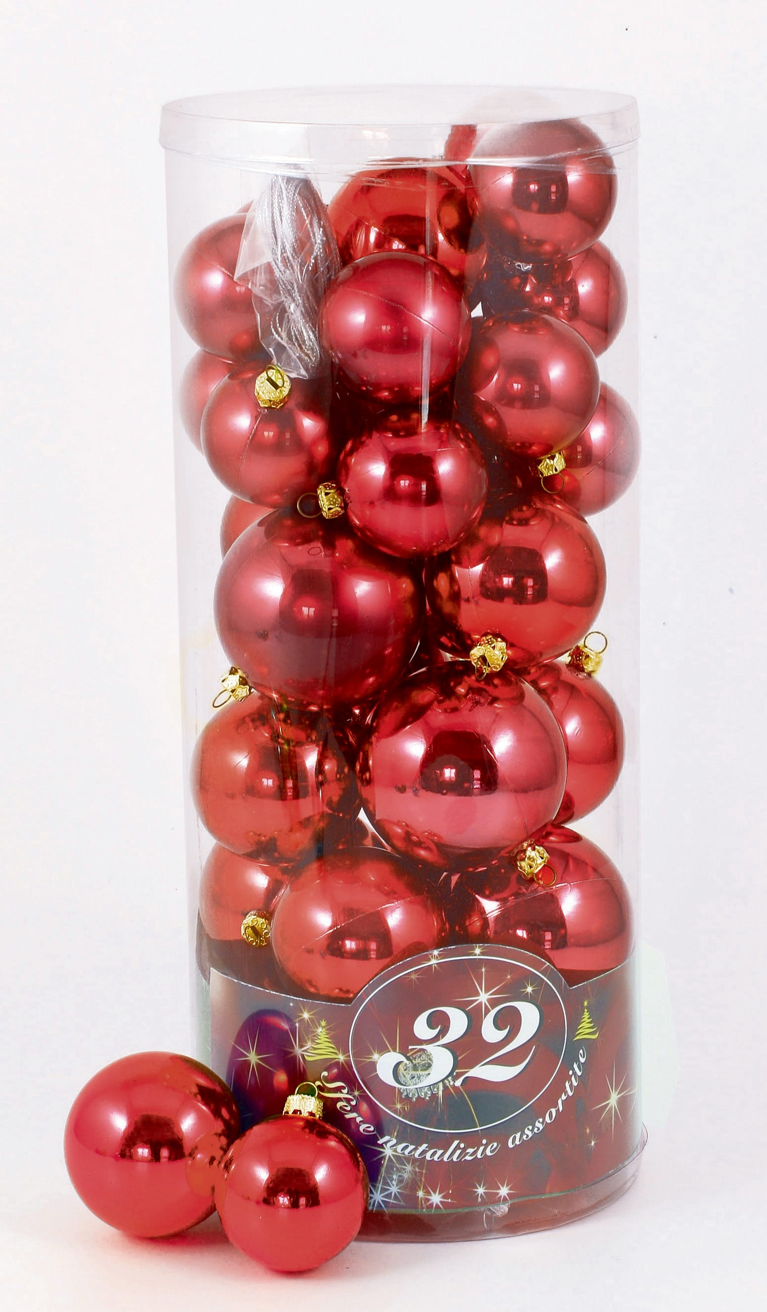 GIOCOPLAST NATALE - 32 SFERE PLASTICA ROSSE IN CIL.: 16 DIAM.50, 10 DIAM.60, 6 DIAM.70