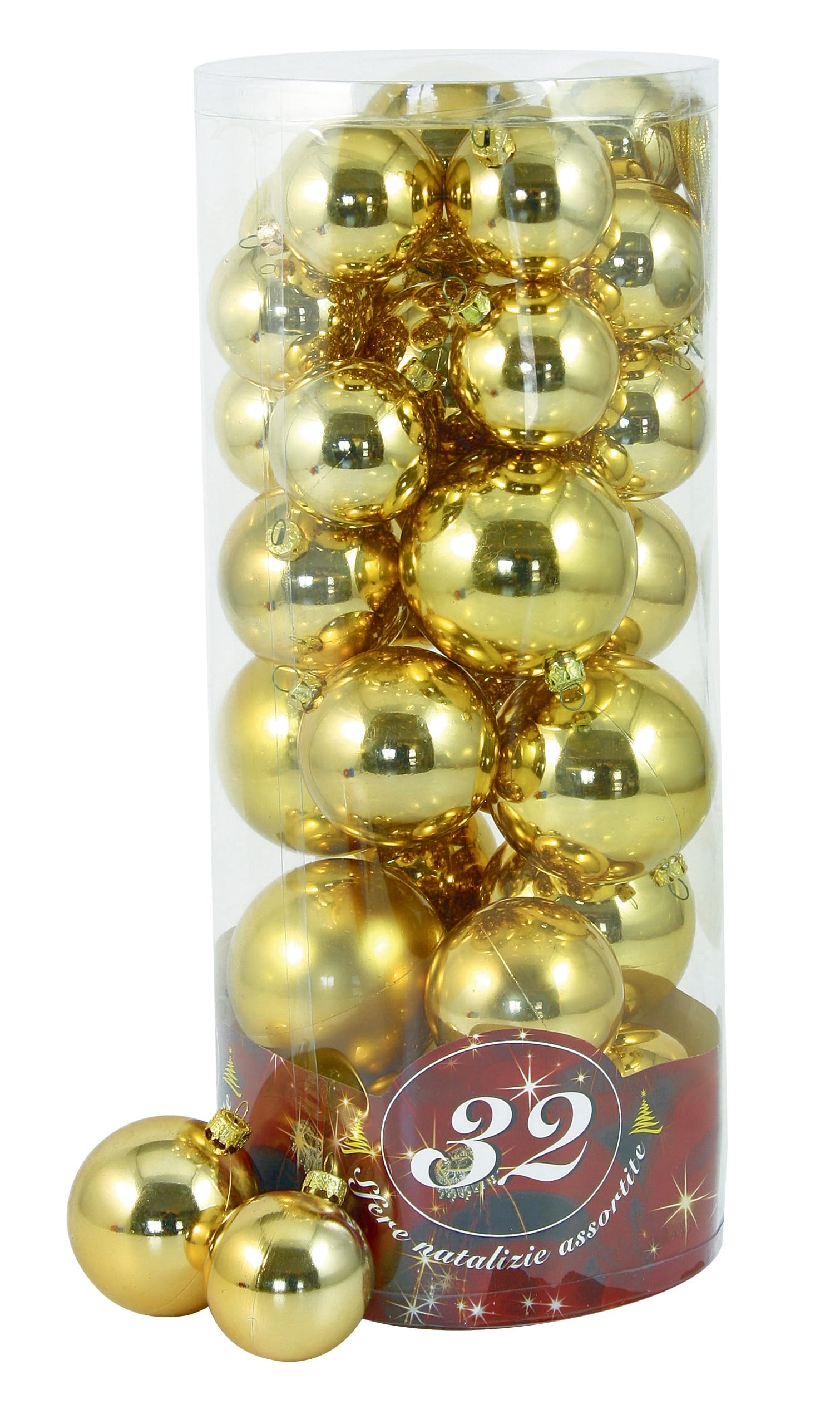 GIOCOPLAST NATALE - 32 SFERE PLASTICA ORO IN CIL.: 16 DIAM.50, 10 DIAM.60, 6 DIAM.70