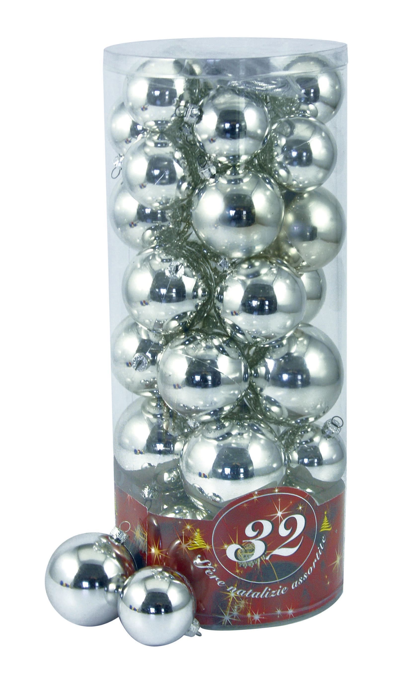 GIOCOPLAST NATALE - 32 SFERE PLASTICA ARG. IN CIL.: 16 DIAM.50, 10 DIAM.60, 6 DIAM.70