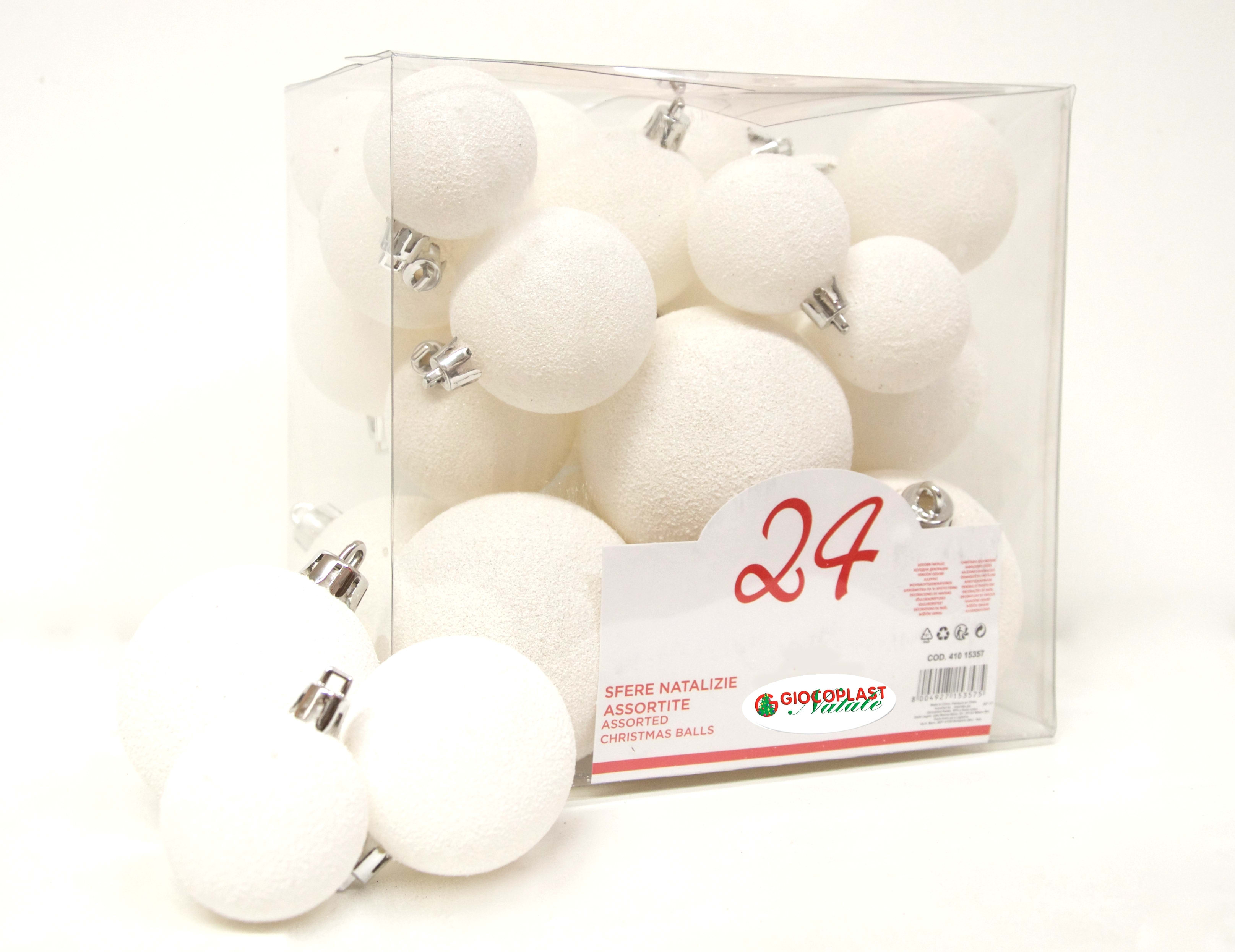GIOCOPLAST NATALE - 24 SFERE PLASTICA ASS. BIANCO GLITTER IN SCAT. ACETATO: 4 DIAM.70, 4 DIAM.60, 8 DIAM.50, 8 DIAM.40