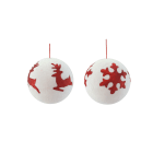 GIOCOPLAST NATALE - SFERA ''CRYSTAL CHIC'' 25 CM BIANCA CON DECORO PATCH IN STOFFA ROSSA, MOD. ASS.