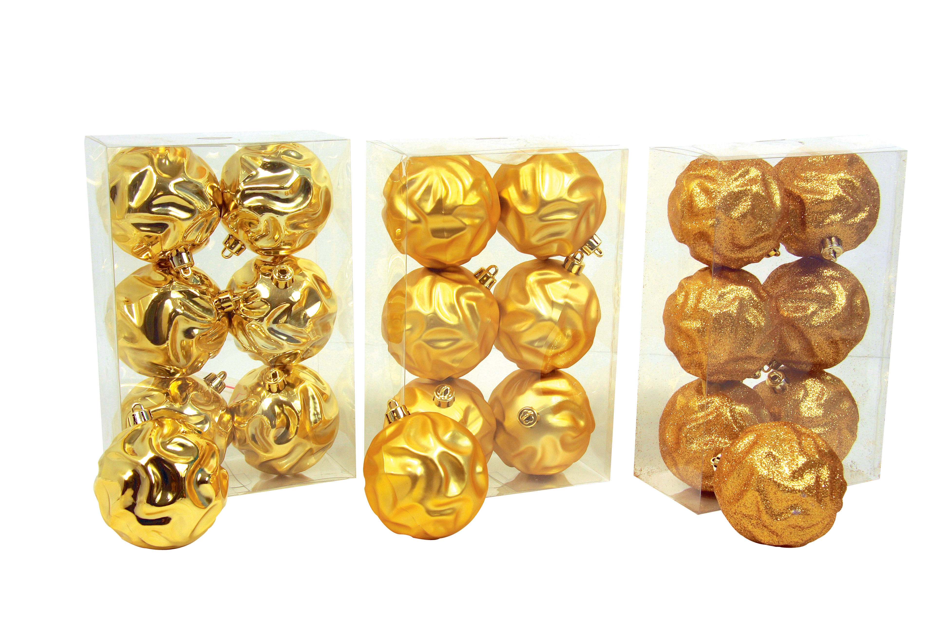 GIOCOPLAST NATALE - SCAT. 6 SFERE PLASTICA ONDEGGIATE D.80, ORO, MET. MAT. GLITTER