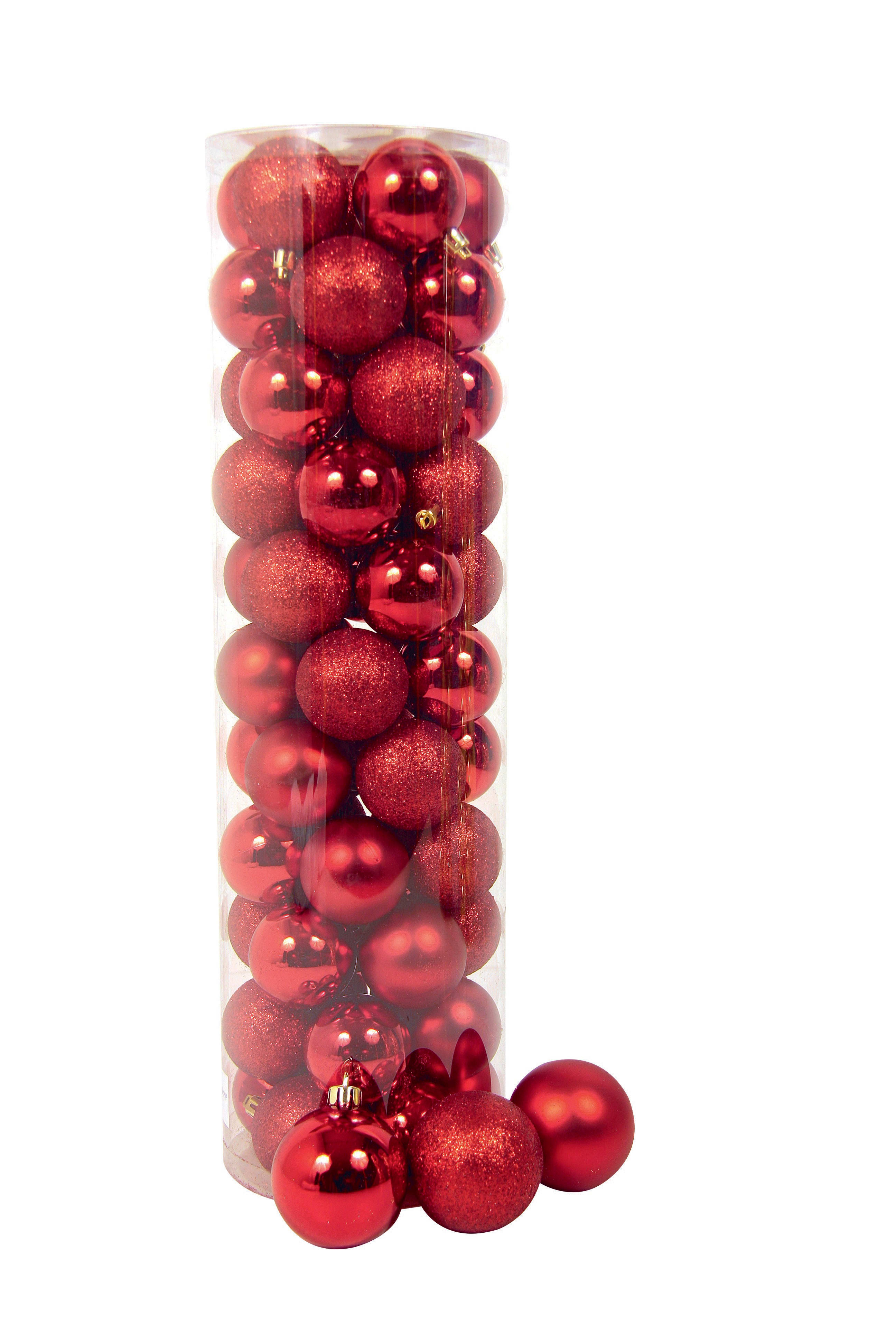 GIOCOPLAST NATALE - CIL. 55 SFERE PLASTICA D.50, ROSSO, MET. MAT. GLITTER