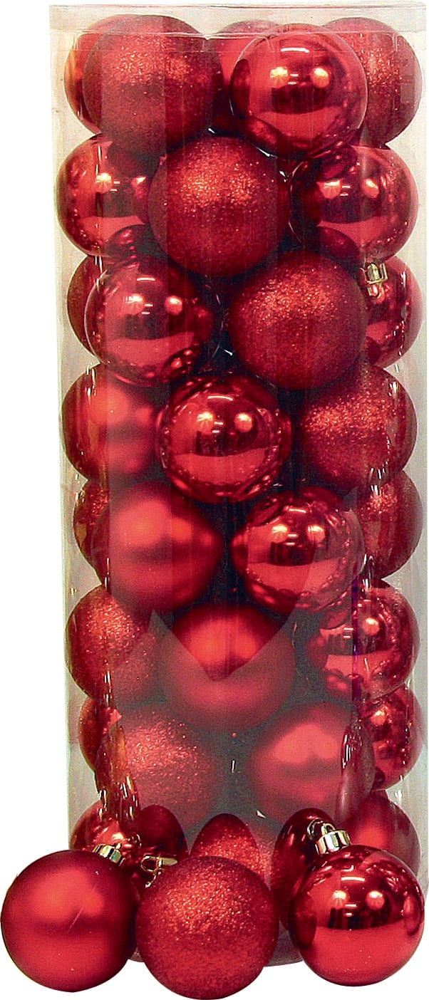 GIOCOPLAST NATALE - CIL. 40 SFERE PLASTICA D.60 ROSSO, MET. MAT. GLITTER