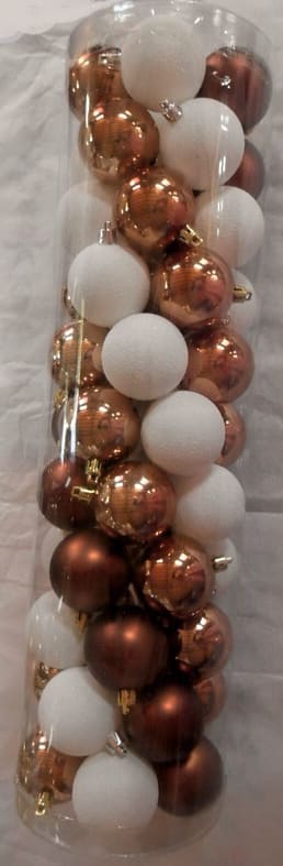 GIOCOPLAST NATALE - CIL. 55 SFERE PLASTICA D.50, BIANCO/MARRONE, MET. MAT. GLITTER