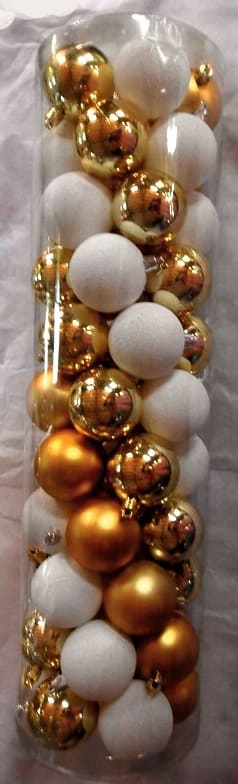 GIOCOPLAST NATALE - CIL. 55 SFERE PLASTICA D.50, ORO/BIANCO,MET. MAT. GLITTER