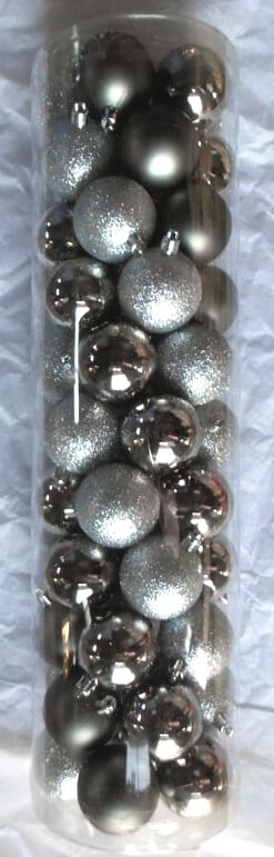 GIOCOPLAST NATALE - CIL. 55 SFERE PLASTICA D.50, ARGENTO/GRIGIO,MET. MAT. GLITTER