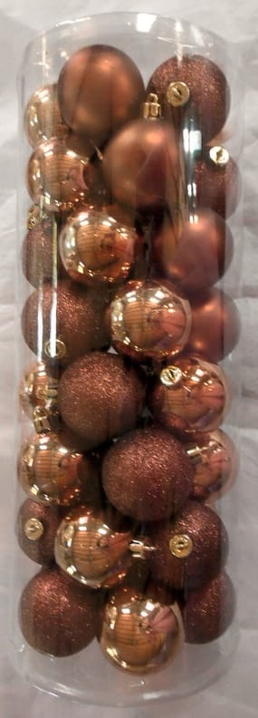 GIOCOPLAST NATALE - CIL. 40 SFERE PLASTICA D.60 MARRONE,MET. MAT. GLITTER