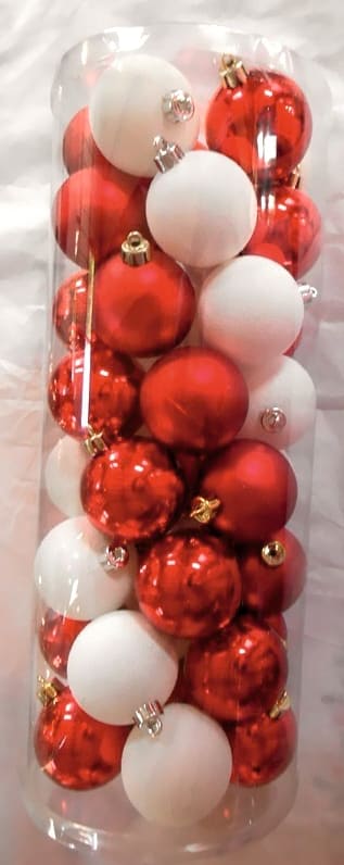 GIOCOPLAST NATALE - CIL. 40 SFERE PLASTICA D.60 BIANCO/ROSSO,MET. MAT. GLITTER