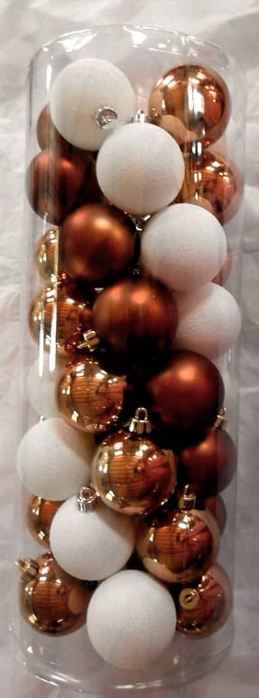 GIOCOPLAST NATALE - CIL. 40 SFERE PLASTICA D.60 BIANCO/MARRONE,MET. MAT. GLITTER