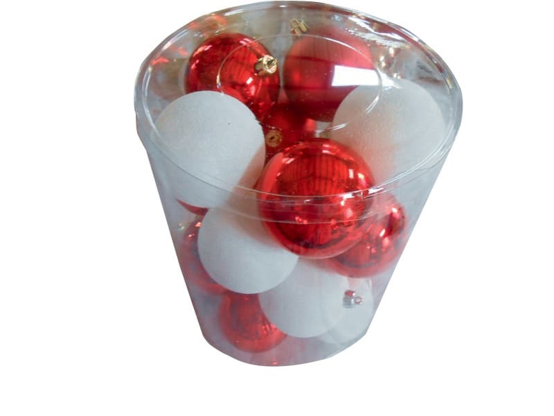 GIOCOPLAST NATALE - CIL. 20 SFERE PLASTICA D80., BIANCO/ROSSO,MET. MAT. GLITTER