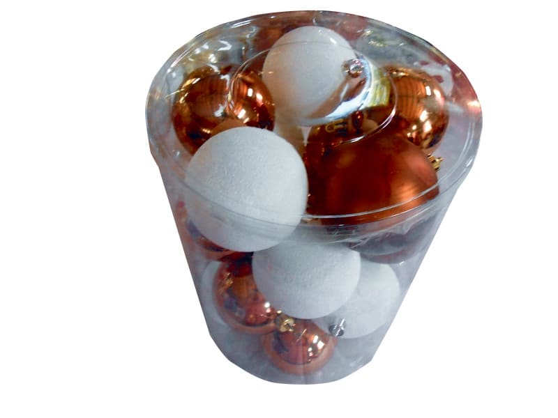 GIOCOPLAST NATALE - CIL. 20 SFERE PLASTICA D80., BIANCO/MARRONE,MET. MAT. GLITTER 43012217