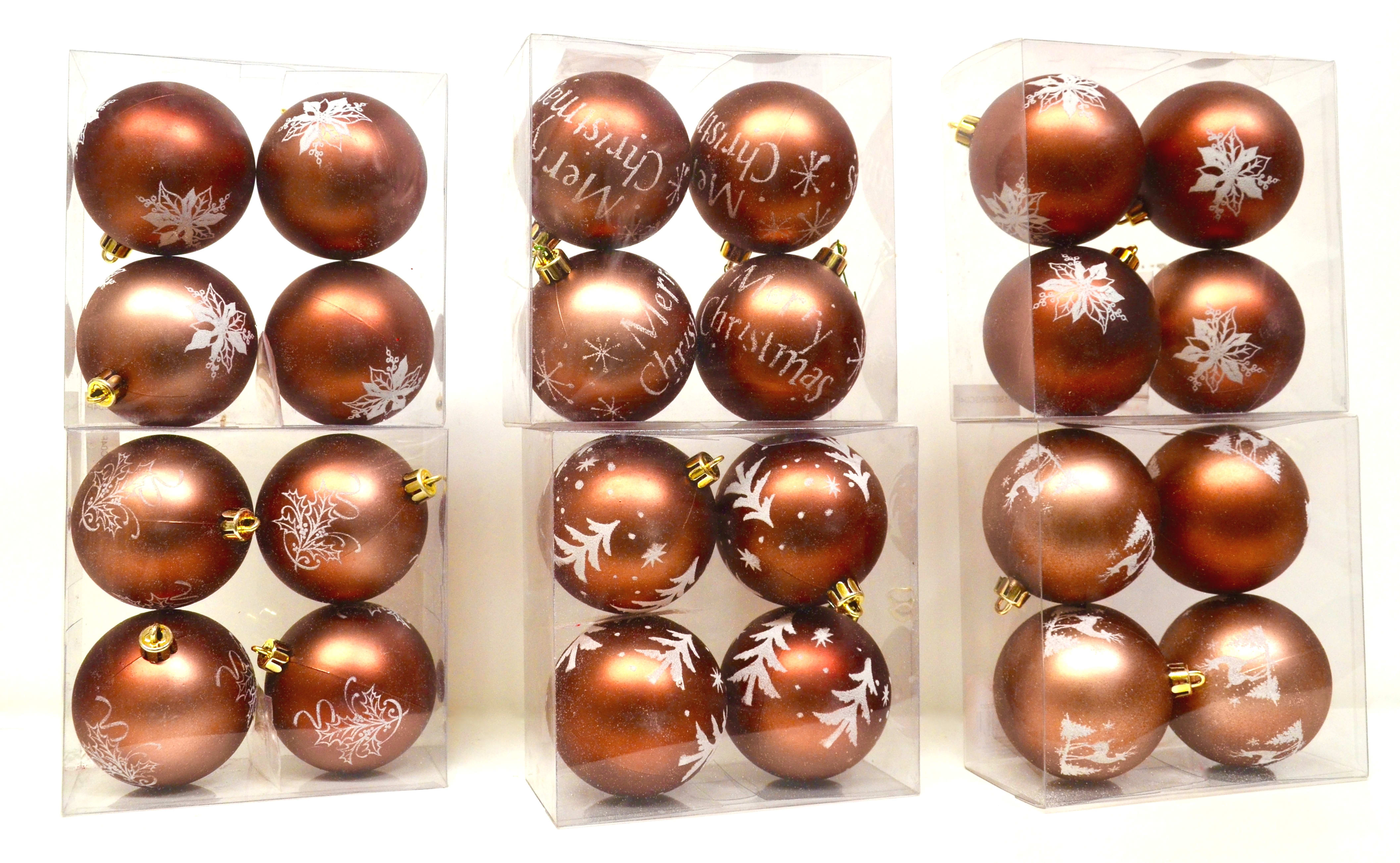 GIOCOPLAST NATALE - SCAT. 4 SFERE PLASTICA MARRONE D.80 6 DEC. ASS.