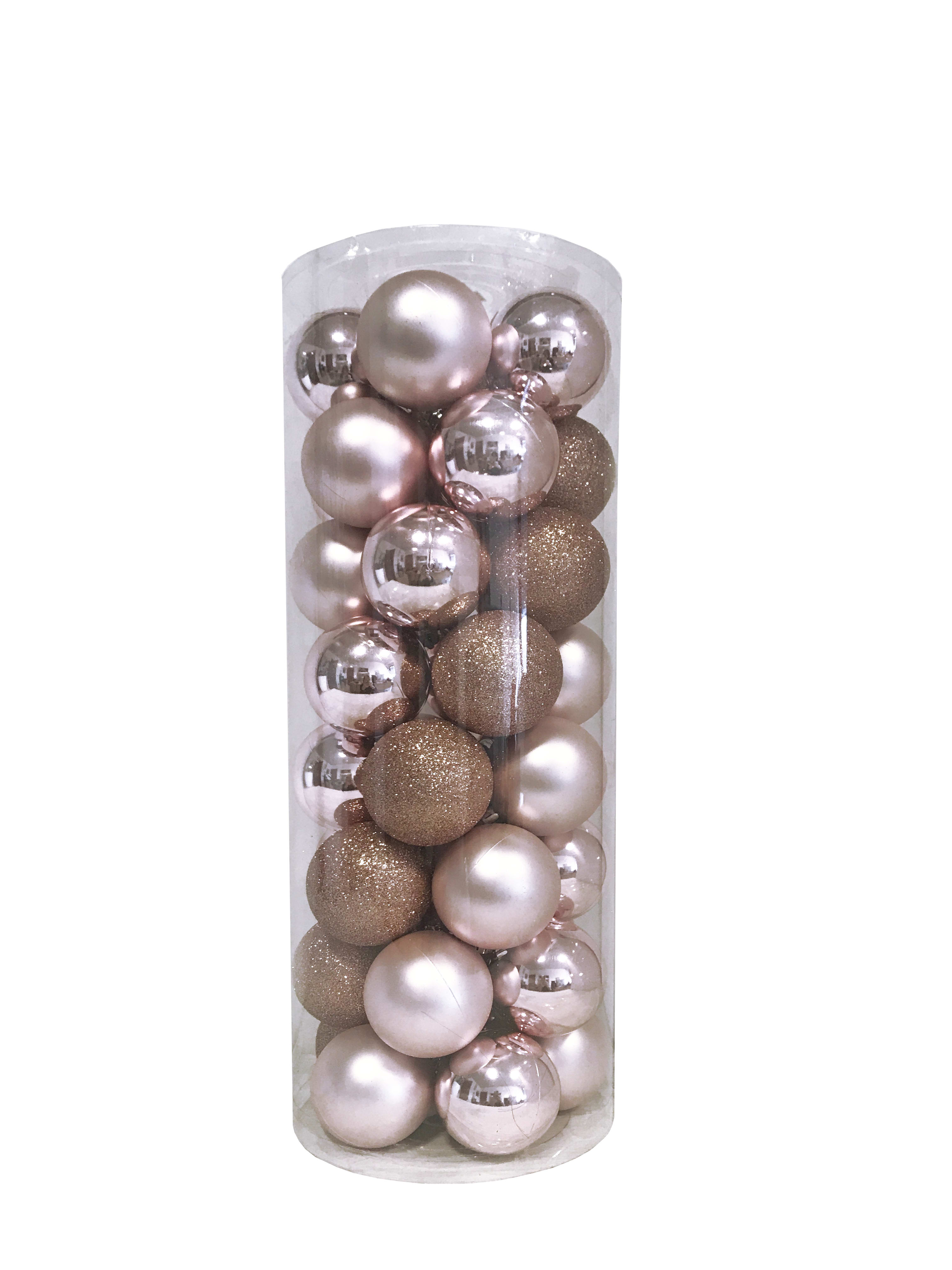 GIOCOPLAST NATALE - CIL. 40 SFERE PLASTICA D60., ROSA, MET. MAT. GLITTER