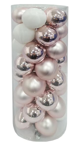 GIOCOPLAST NATALE - CIL. 40 SFERE PLASTICA D60., BIANCO/ROSA, MET. MAT. GLITTER