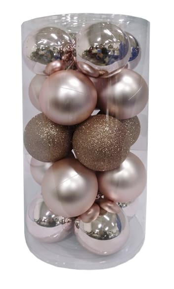 GIOCOPLAST NATALE - CIL. 20 SFERE PLASTICA D80., ROSA, MET. MAT. GLITTER