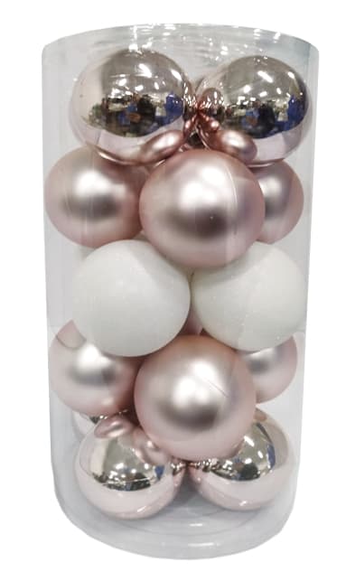 GIOCOPLAST NATALE - CIL. 20 SFERE PLASTICA D80., BIANCO/ROSA, MET. MAT. GLITTER