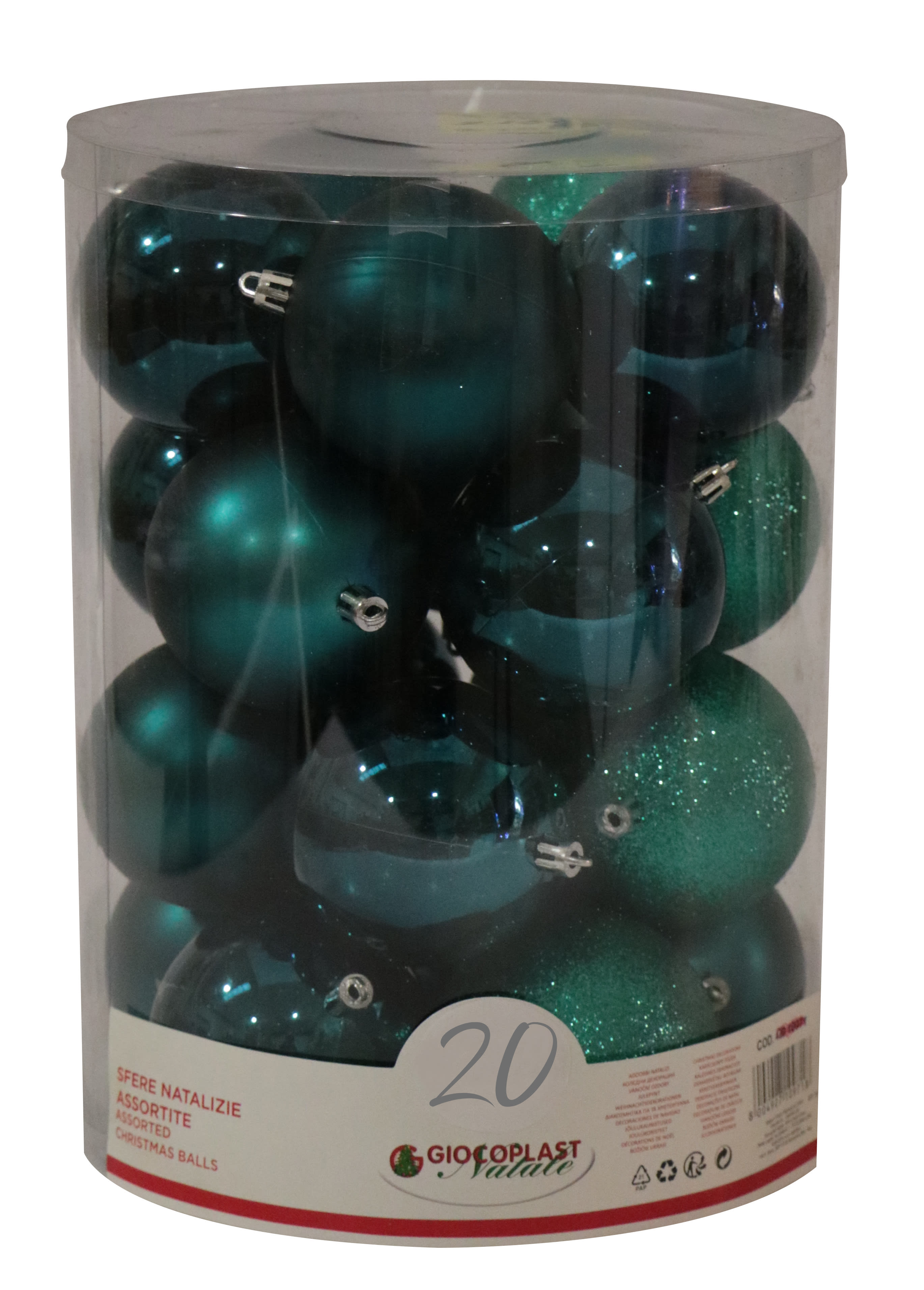 GIOCOPLAST NATALE - CIL. 20 SFERE D.80 SMERALDO, MET. MAT. GLITTER