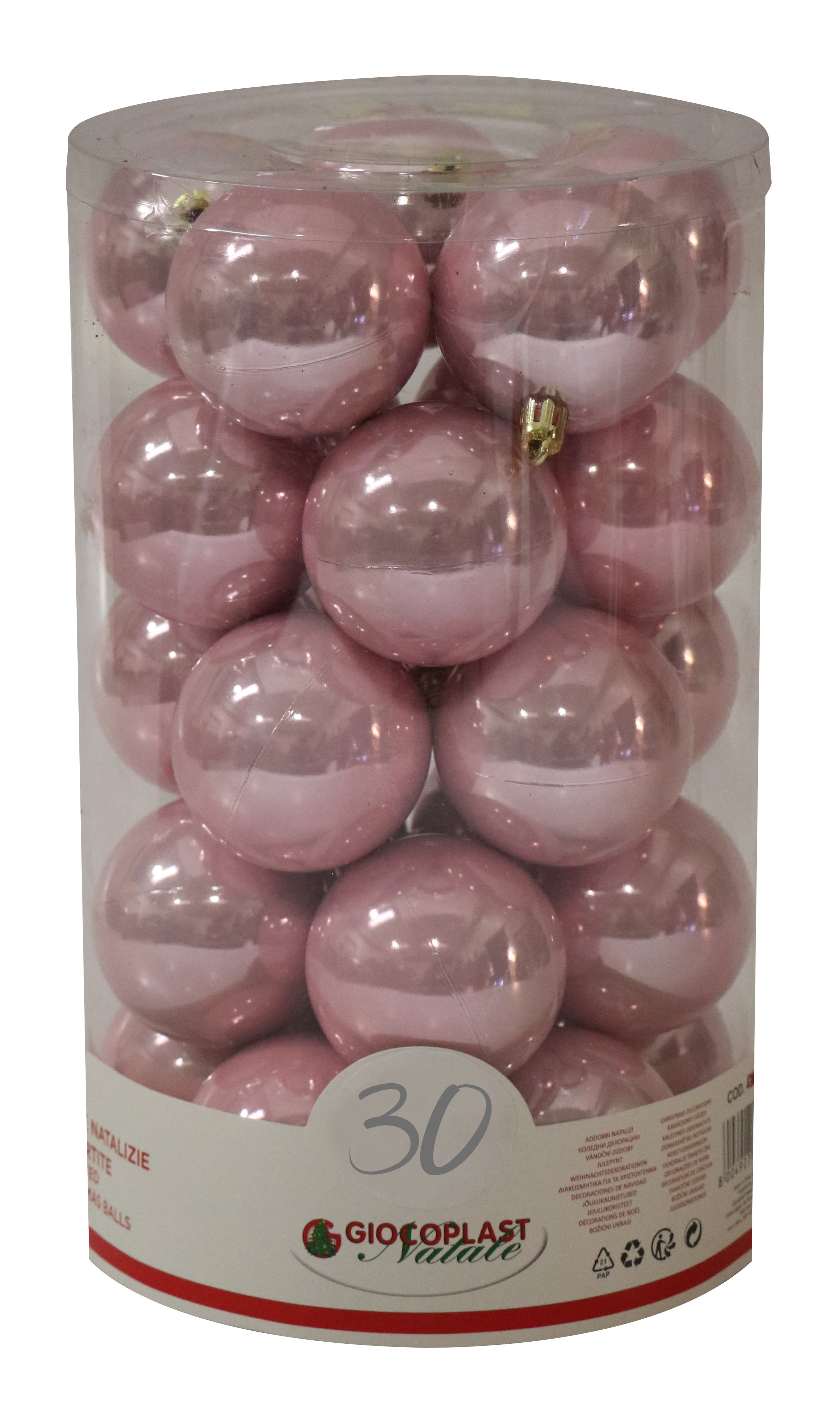 GIOCOPLAST NATALE - CIL. 30 SFERE PLASTICA PERLATE D.60 ROSA