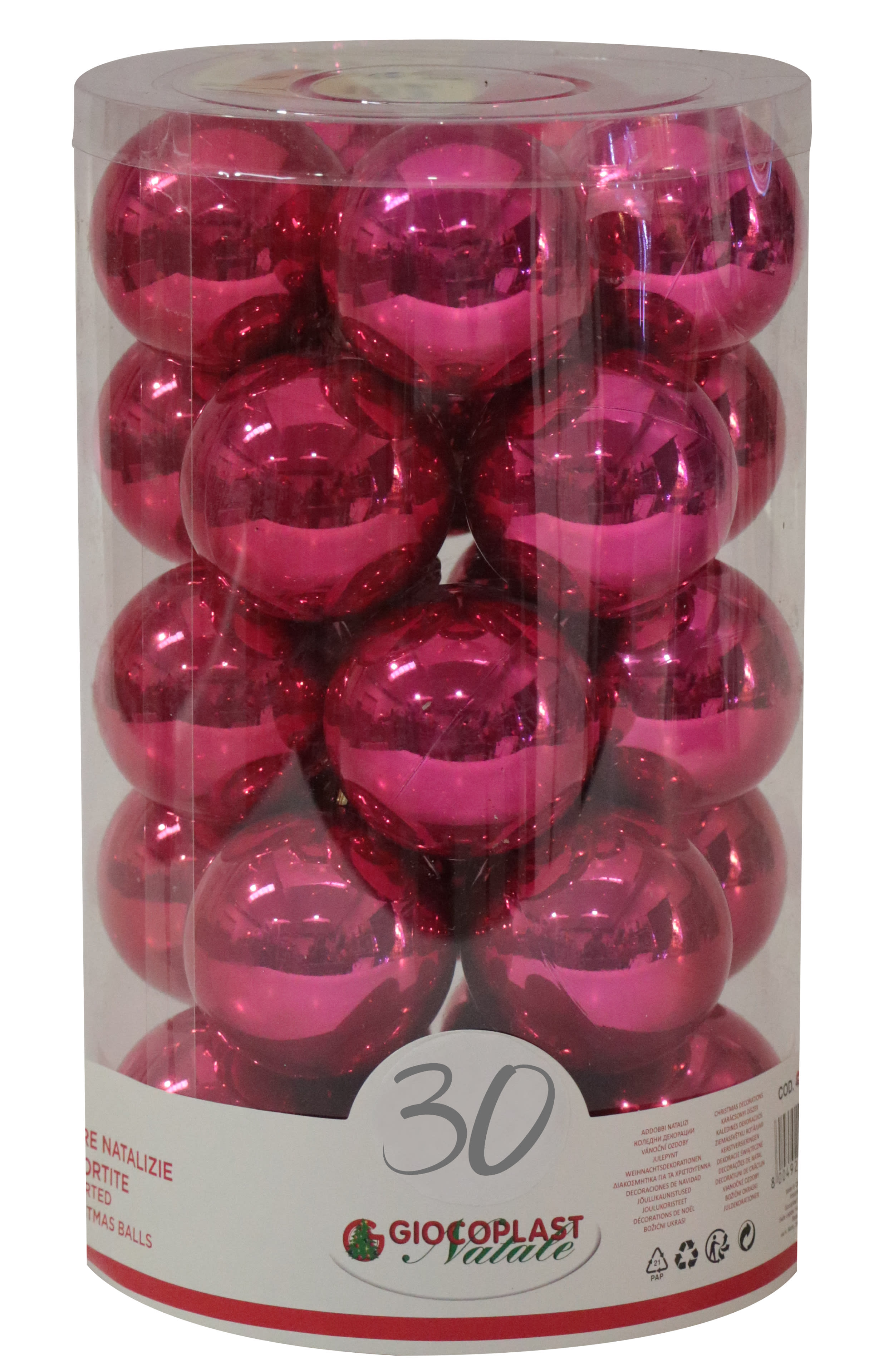 GIOCOPLAST NATALE - CIL. 30 SFERE PLASTICA PERLATE D.60 MAGENTA