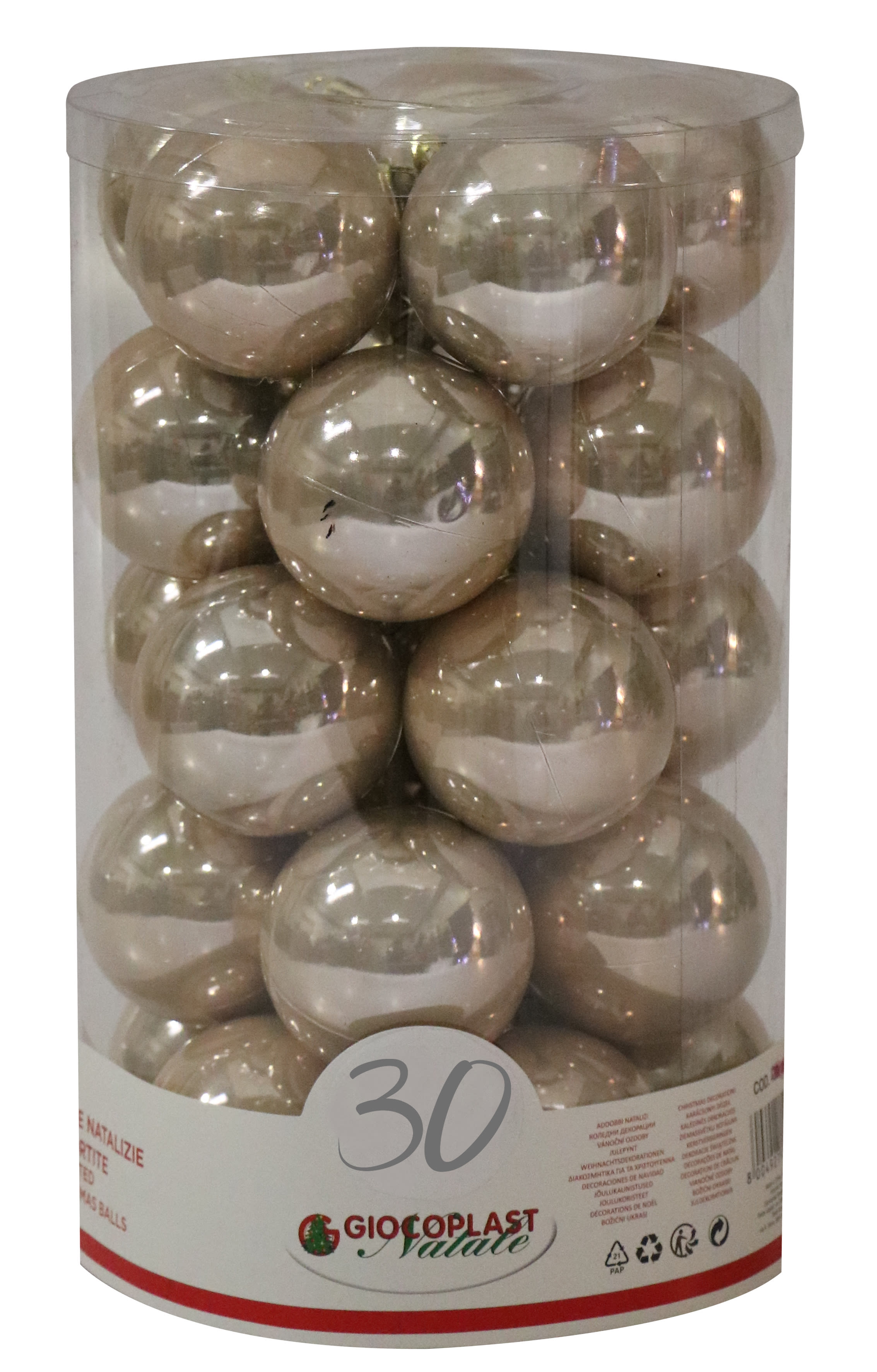 GIOCOPLAST NATALE - CIL. 30 SFERE PLASTICA PERLATE D.60 CHAMPAGNE